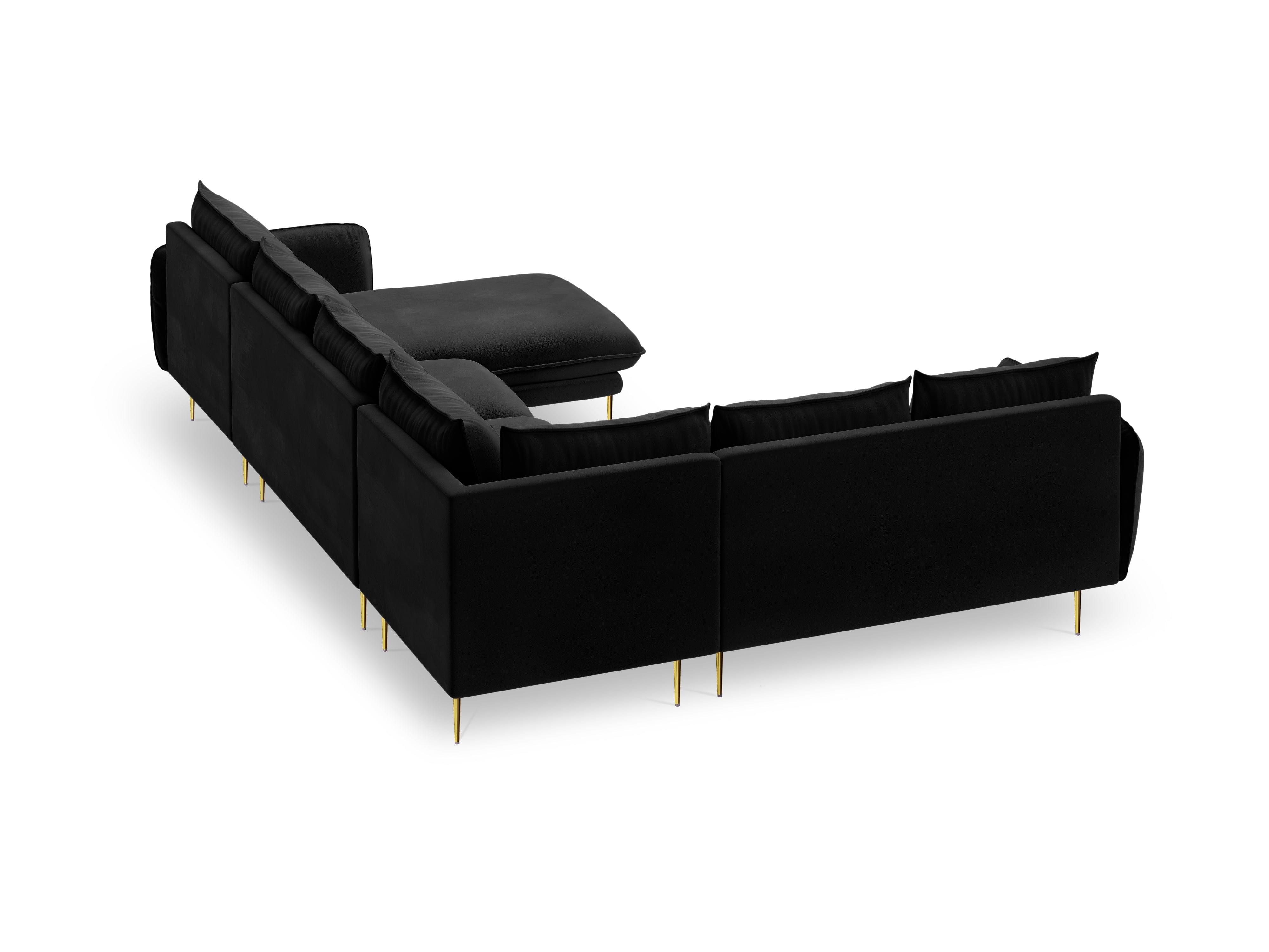 Narożnik lewostronny aksamitny panoramiczny VIENNA czarny ze złotą podstawą Cosmopolitan Design    Eye on Design