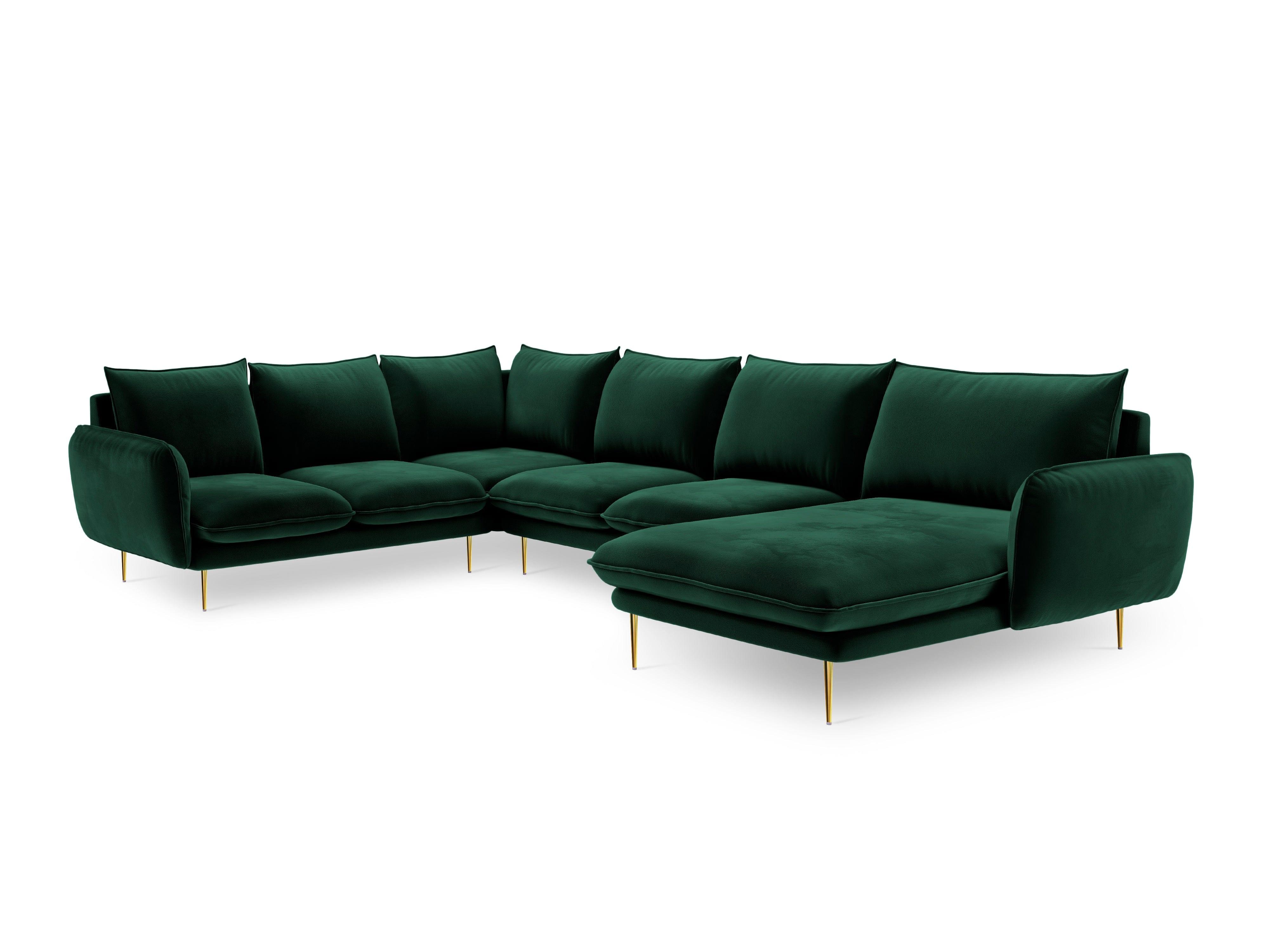 Narożnik lewostronny aksamitny panoramiczny VIENNA zielony ze złotą podstawą Cosmopolitan Design    Eye on Design