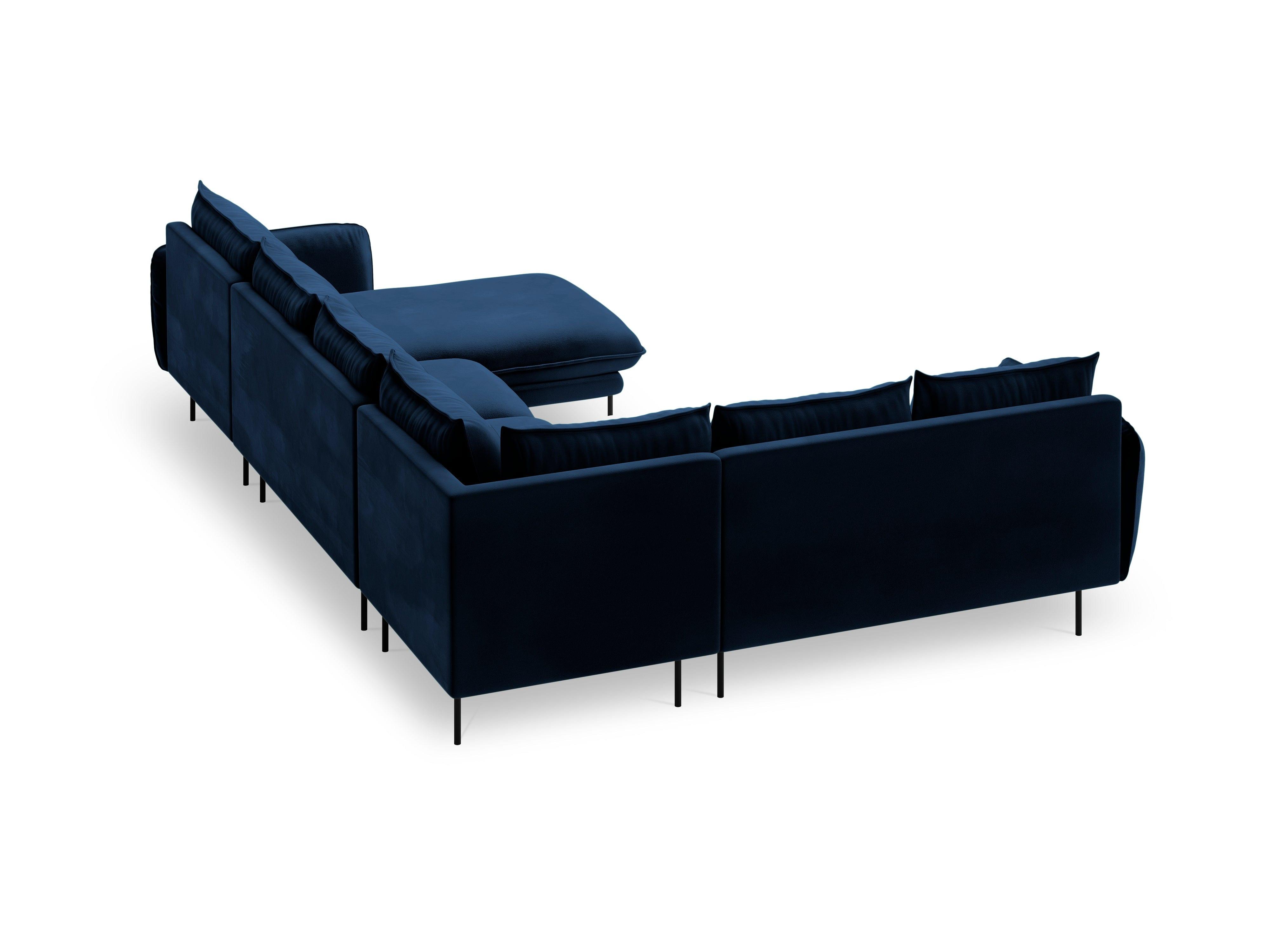 Narożnik lewostronny aksamitny panoramiczny VIENNA niebieski z czarną podstawą Cosmopolitan Design    Eye on Design
