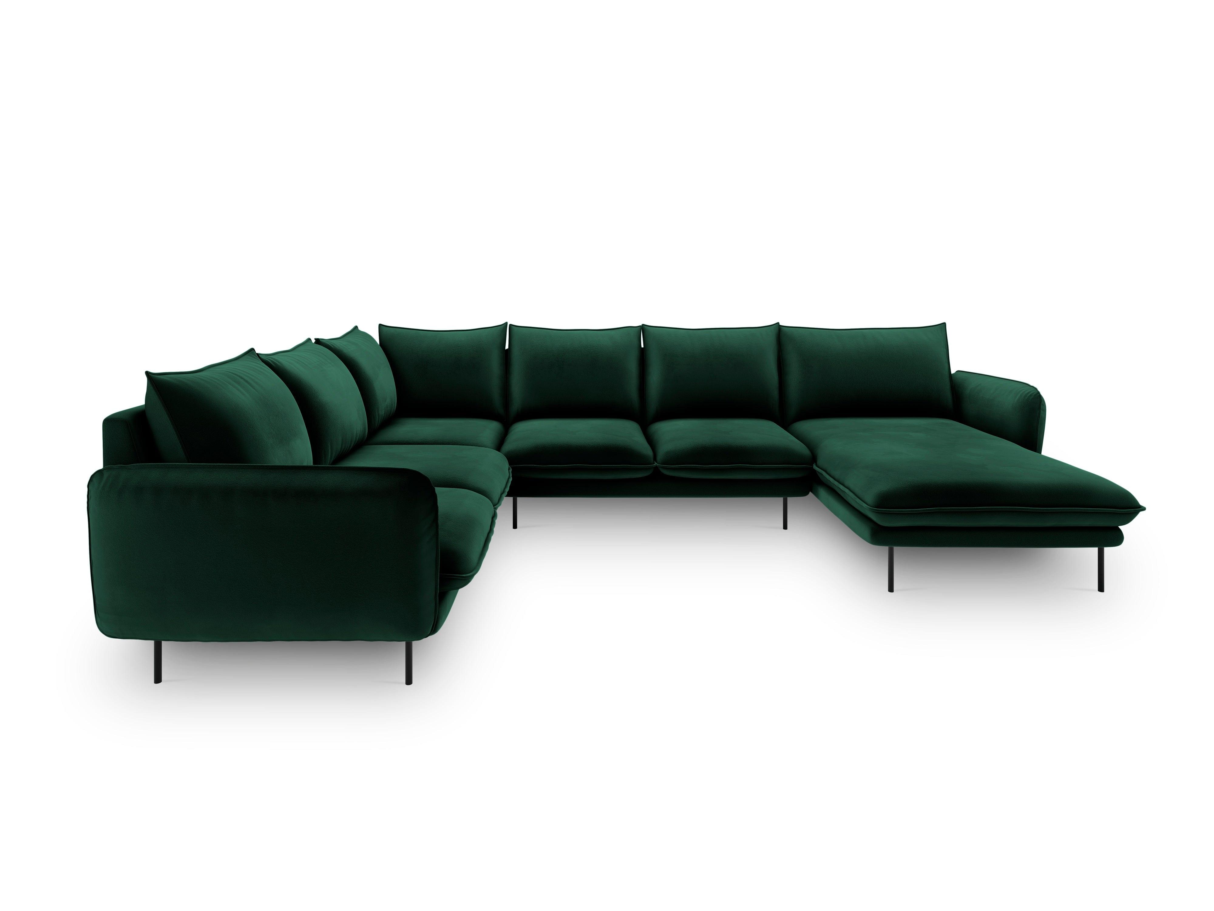 Narożnik lewostronny aksamitny panoramiczny VIENNA zielony z czarną podstawą Cosmopolitan Design    Eye on Design
