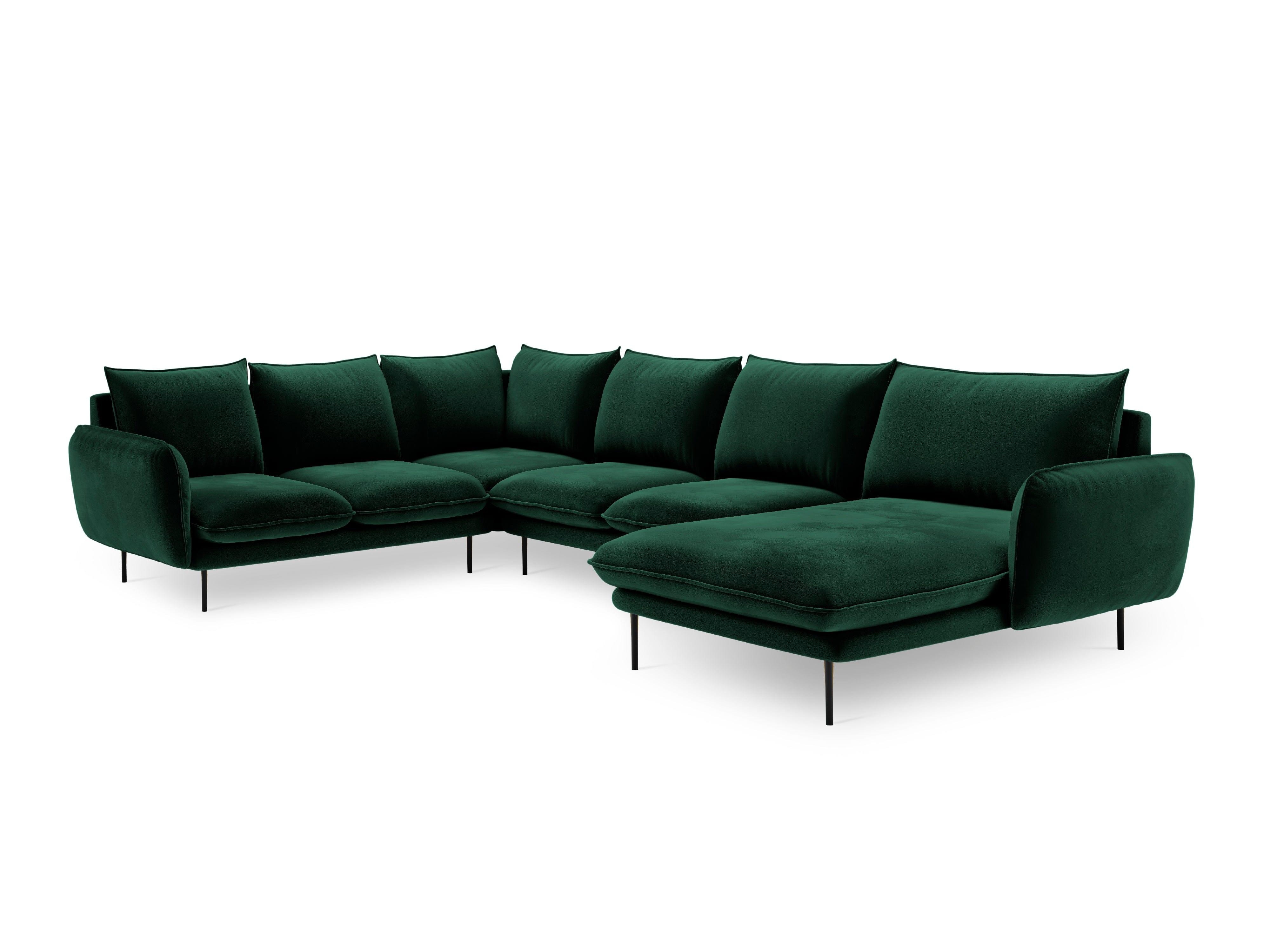 Narożnik lewostronny aksamitny panoramiczny VIENNA zielony z czarną podstawą Cosmopolitan Design    Eye on Design