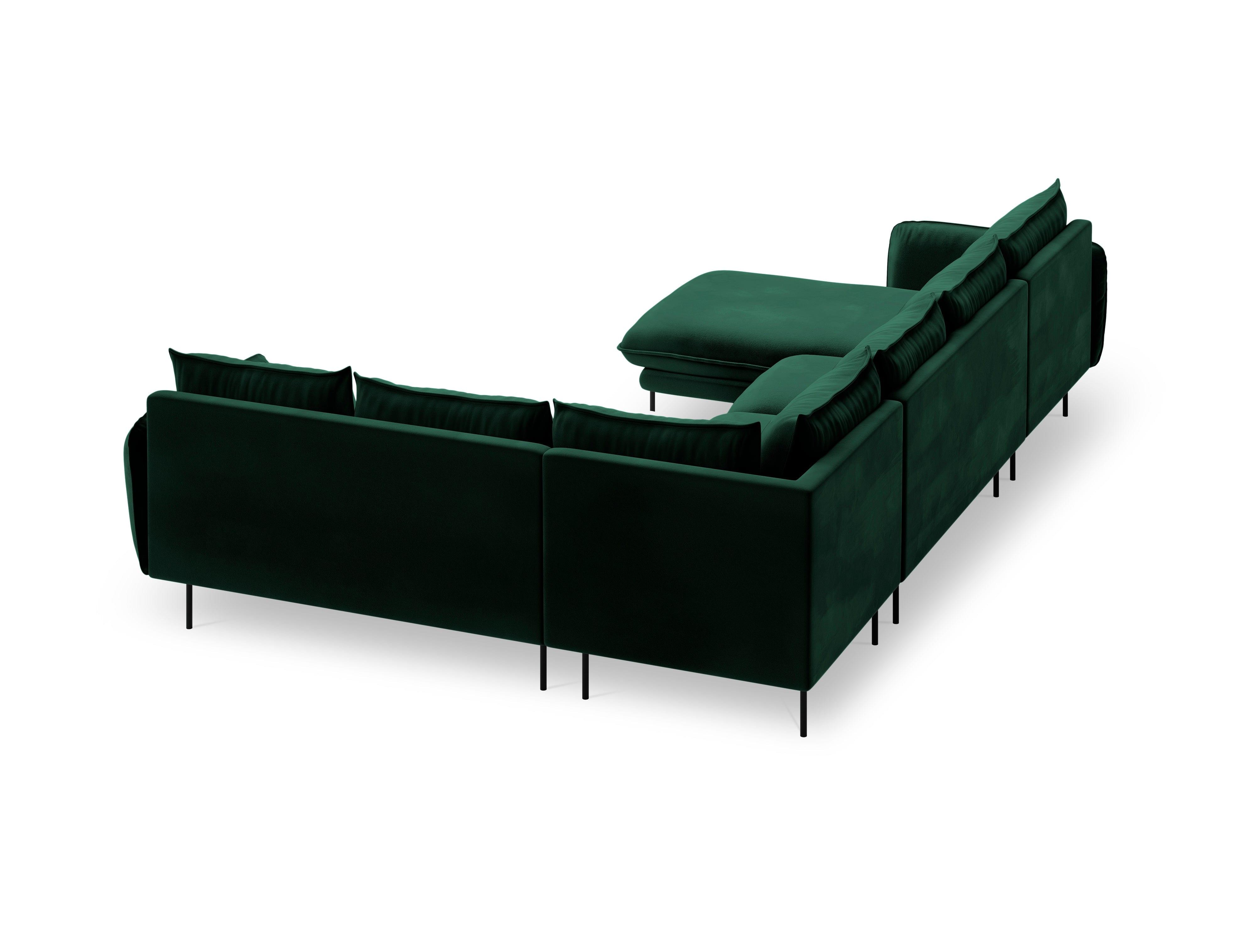 Narożnik prawostronny aksamitny panoramiczny VIENNA zielony z czarną podstawą, Cosmopolitan Design, Eye on Design