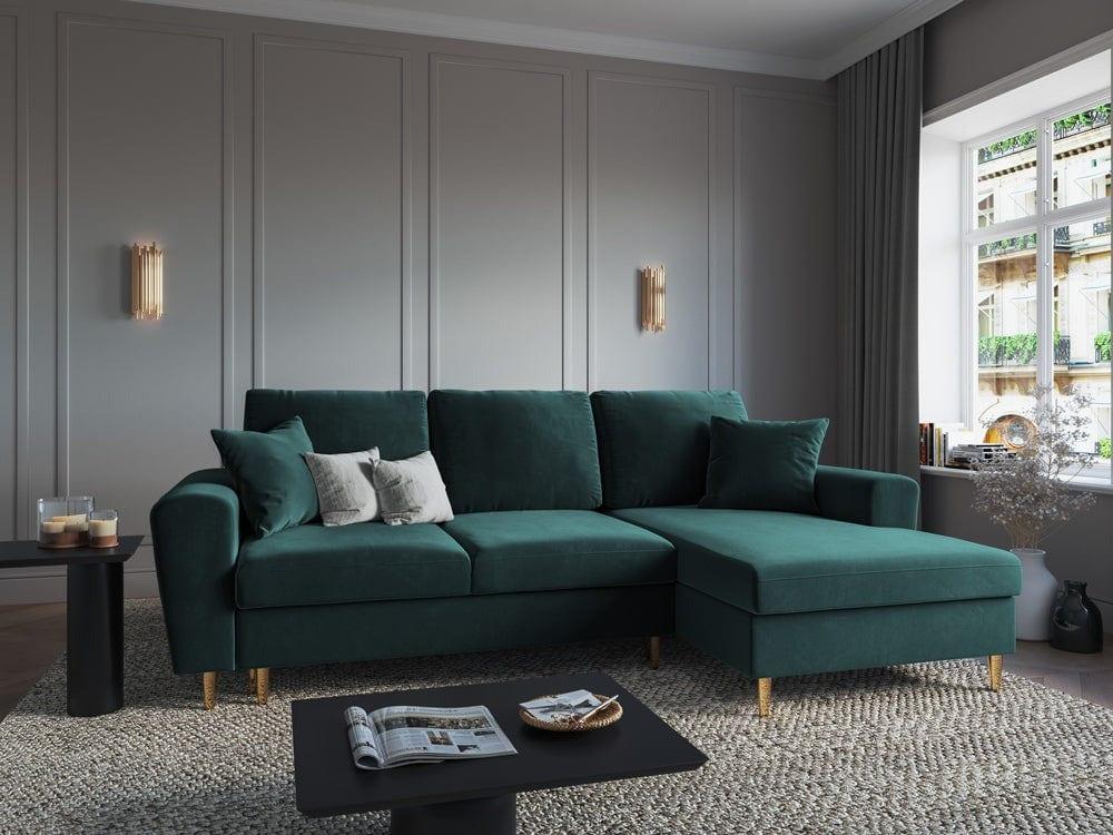 aksamitna sofa narożna z poduszkami 