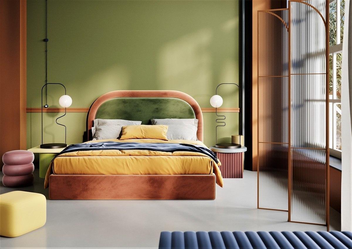 Łóżko tapicerowane MILO zielono - różowy Happy Barok    Eye on Design