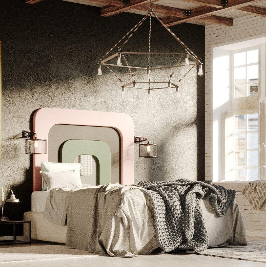 Łóżko tapicerowane PLUM 4 różowy z brązowym Happy Barok    Eye on Design
