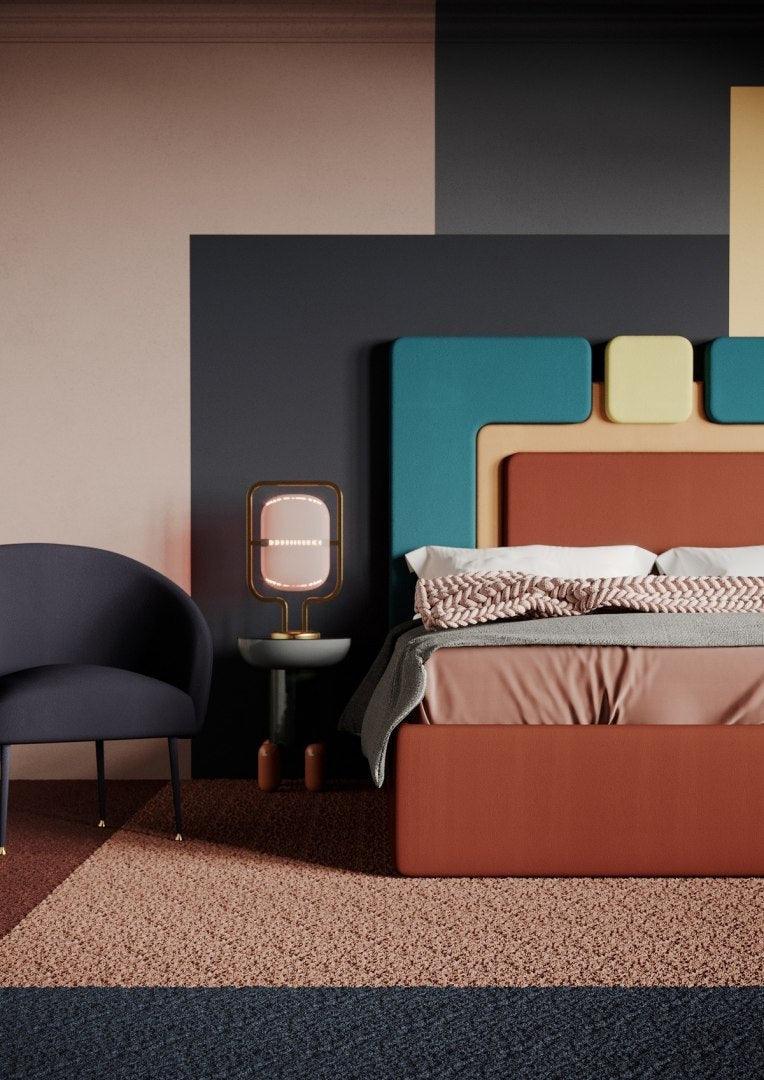 Łóżko tapicerowane PLUM 6 morski z bordowym, Happy Barok, Eye on Design