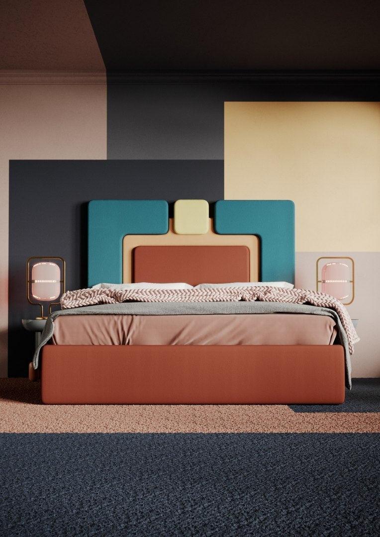 Łóżko tapicerowane PLUM 6 szary z brązowym Happy Barok    Eye on Design