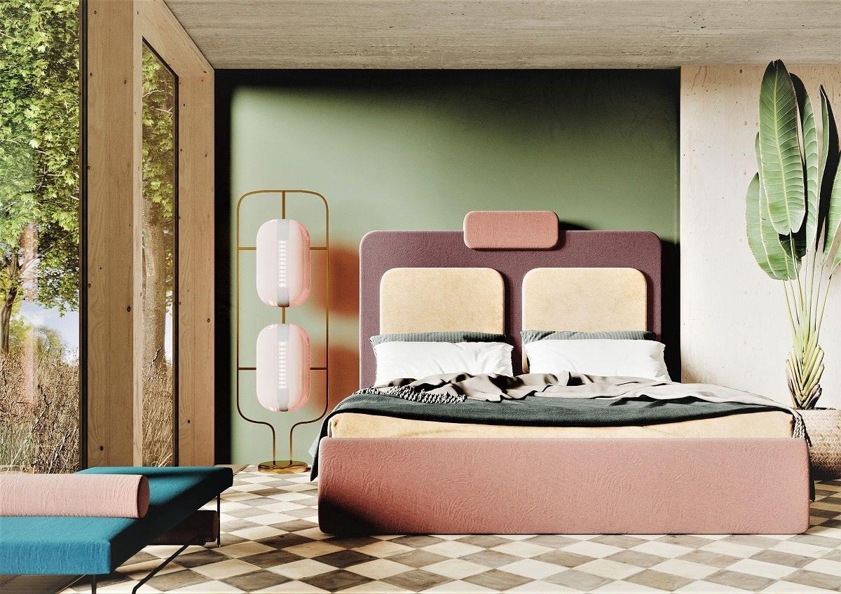 Łóżko tapicerowane PLUM 7 beżowy z brunatnym Happy Barok    Eye on Design
