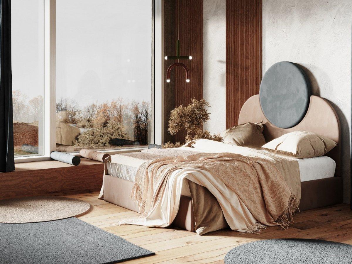 Łóżko tapicerowane SUNSET beżowy z szarym Happy Barok    Eye on Design