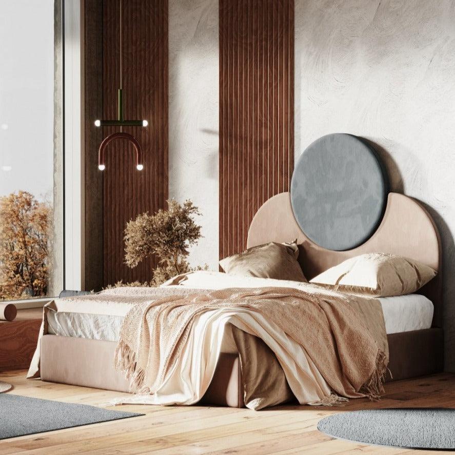 Łóżko tapicerowane SUNSET beżowy z szarym Happy Barok    Eye on Design