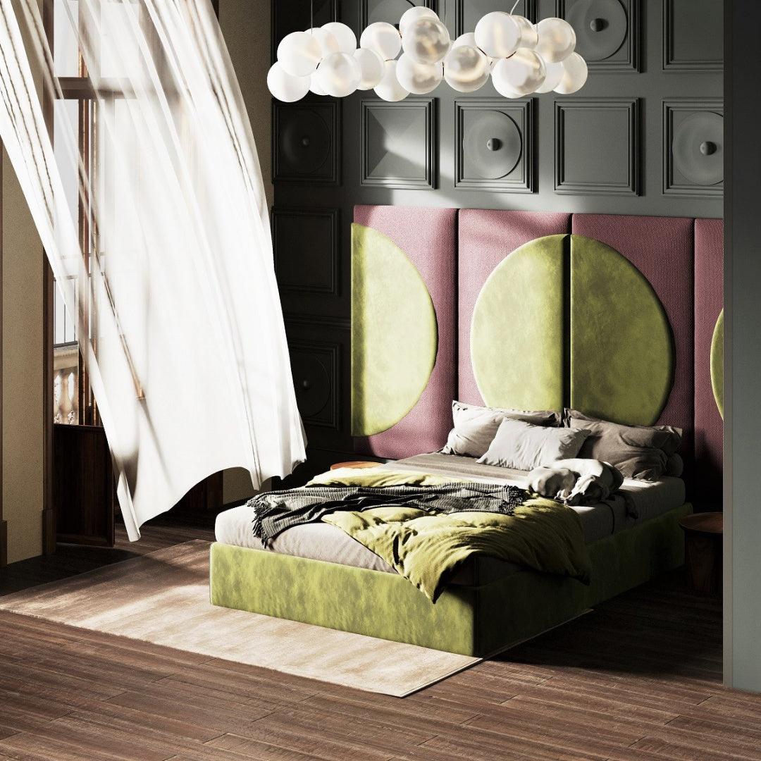 Łóżko tapicerowane BIG SUNSET fiolet z zielenią Happy Barok    Eye on Design