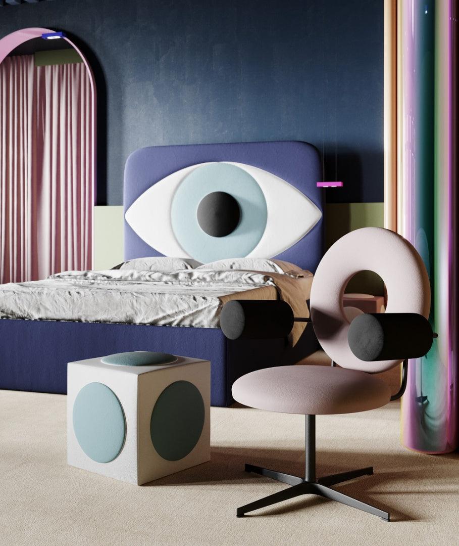 Łóżko tapicerowane OKO niebieski Happy Barok    Eye on Design