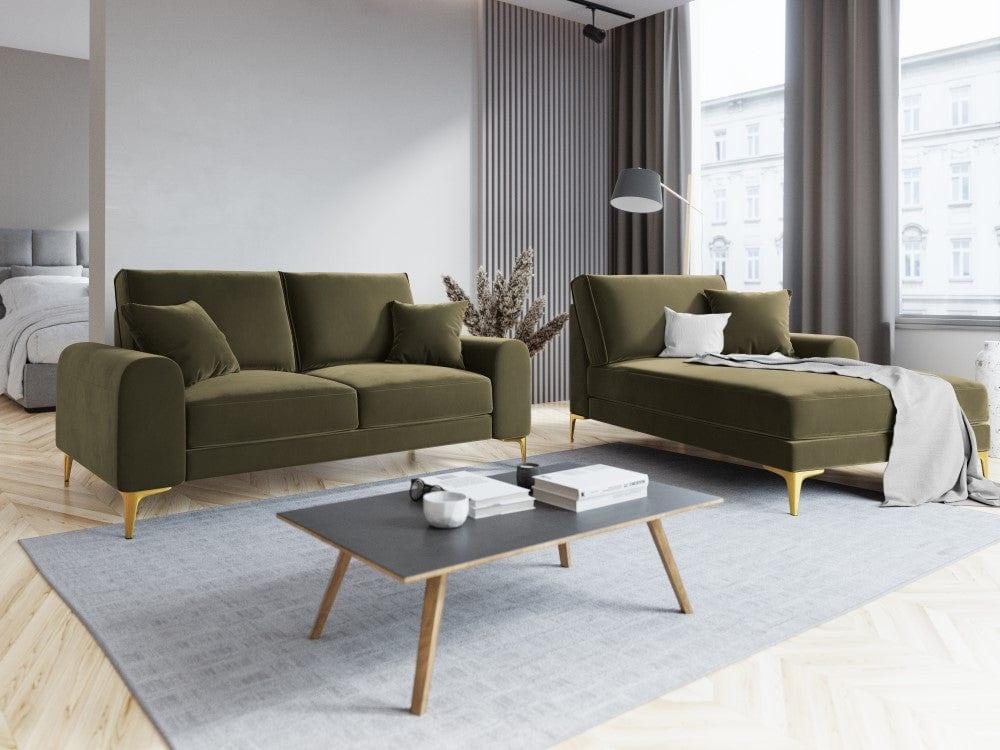 Sofa aksamitna 2-osobowa MADARA zielony ze złotą podstawą Mazzini Sofas    Eye on Design