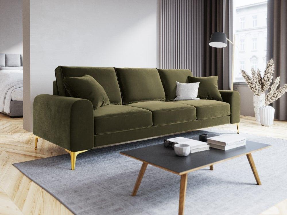 Sofa aksamitna 4-osobowa LARNITE zielony ze złotą podstawą, Micadoni, Eye on Design