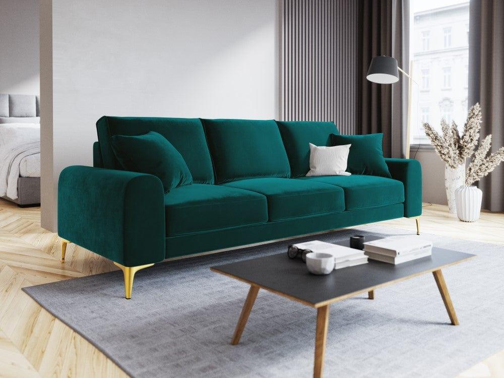 Sofa aksamitna 3-osobowa MADARA turkusowy ze złotą podstawą Mazzini Sofas    Eye on Design