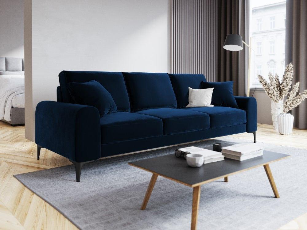 Sofa aksamitna 3-osobowa MADARA królewski niebieski z czarną podstawą Mazzini Sofas    Eye on Design