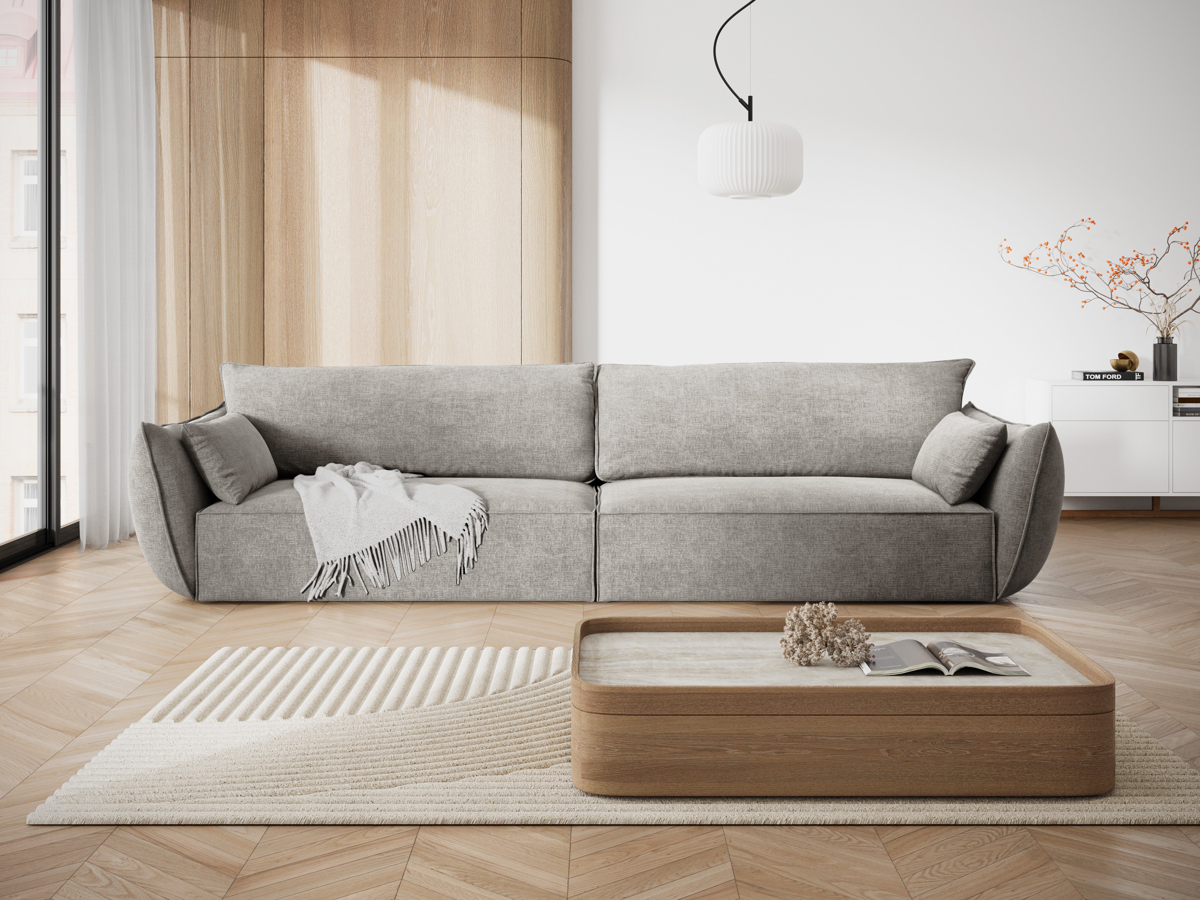Sofa w tkaninie szenilowej 4-osobowa VANDA jasnoszary Mazzini Sofas    Eye on Design