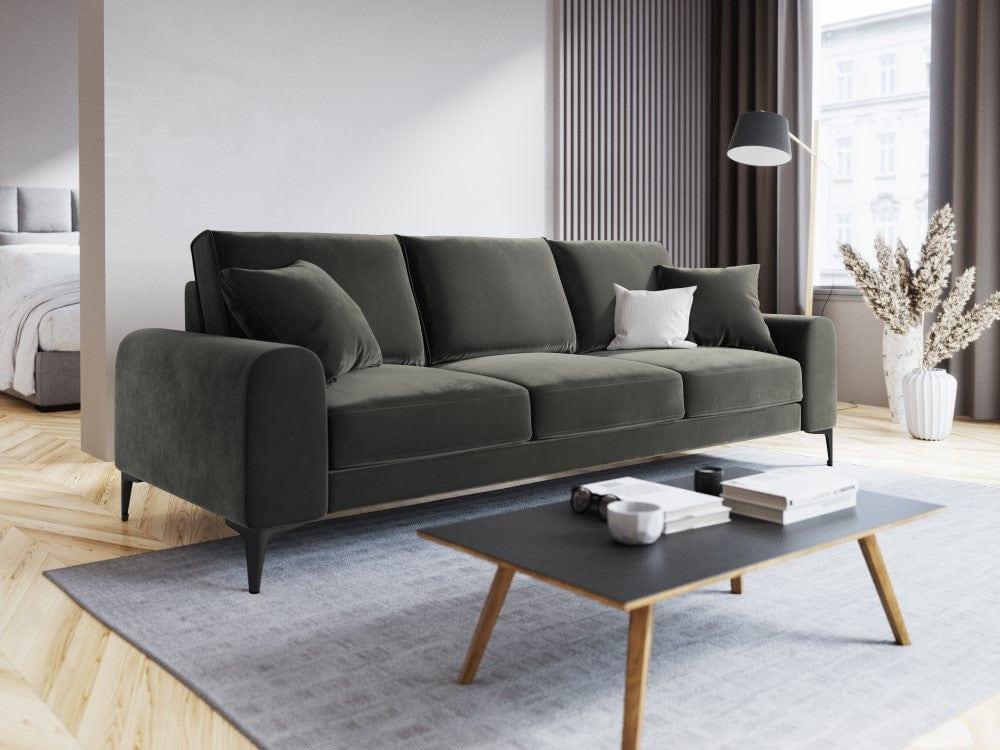 Sofa aksamitna 4-osobowa LARNITE szary z czarną podstawą, Micadoni, Eye on Design