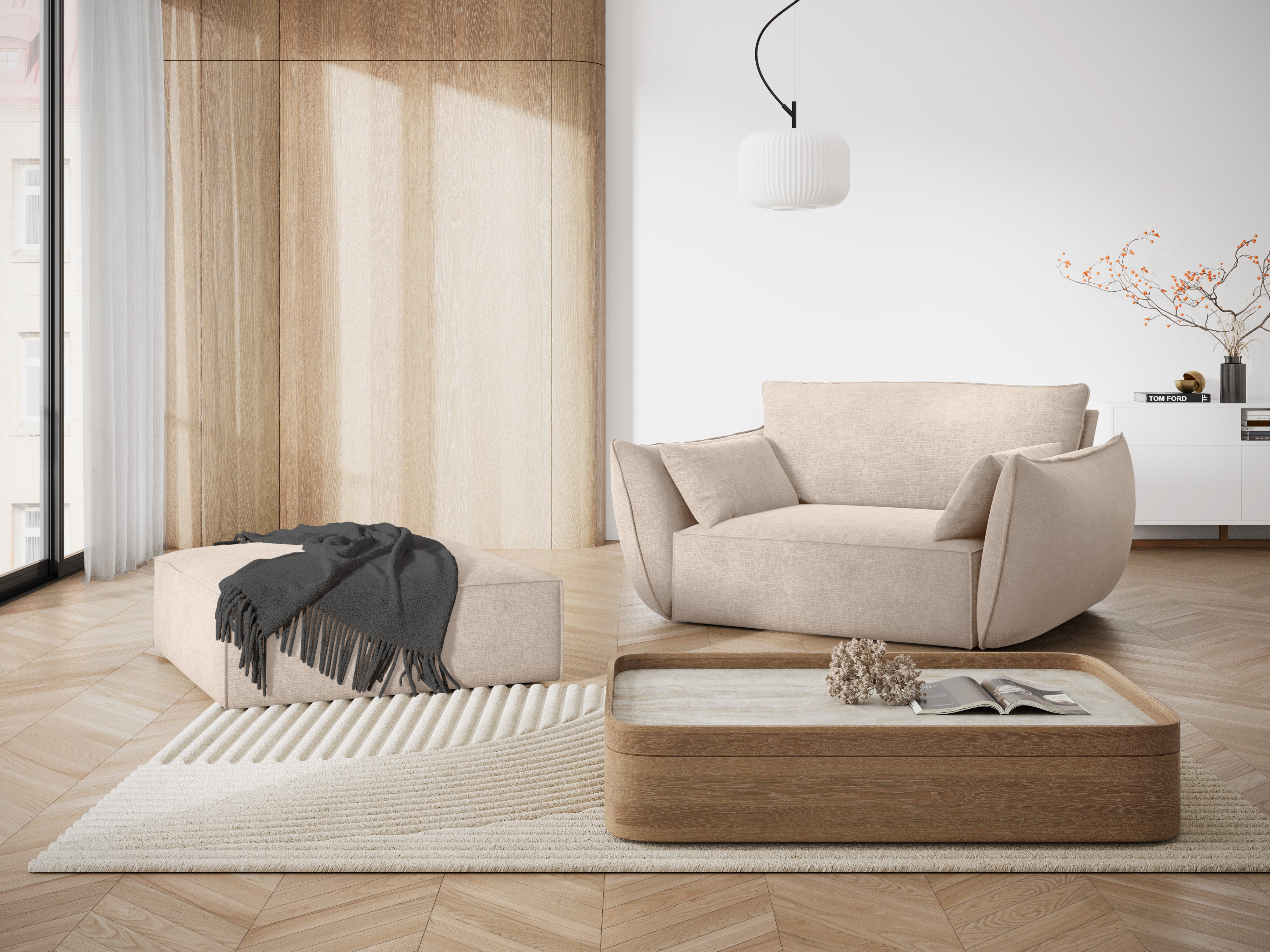 Fotel w tkaninie szenilowej VANDA beżowy Mazzini Sofas    Eye on Design