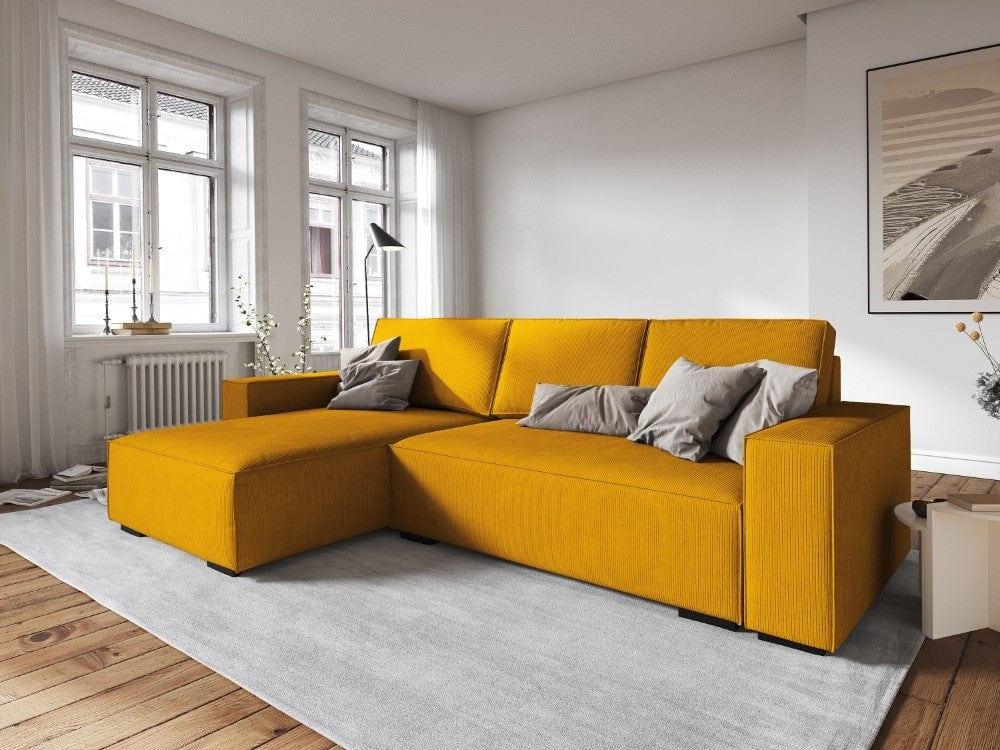 Narożnik sztruksowy z funkcją spania EVELINE żółty, Micadoni, Eye on Design