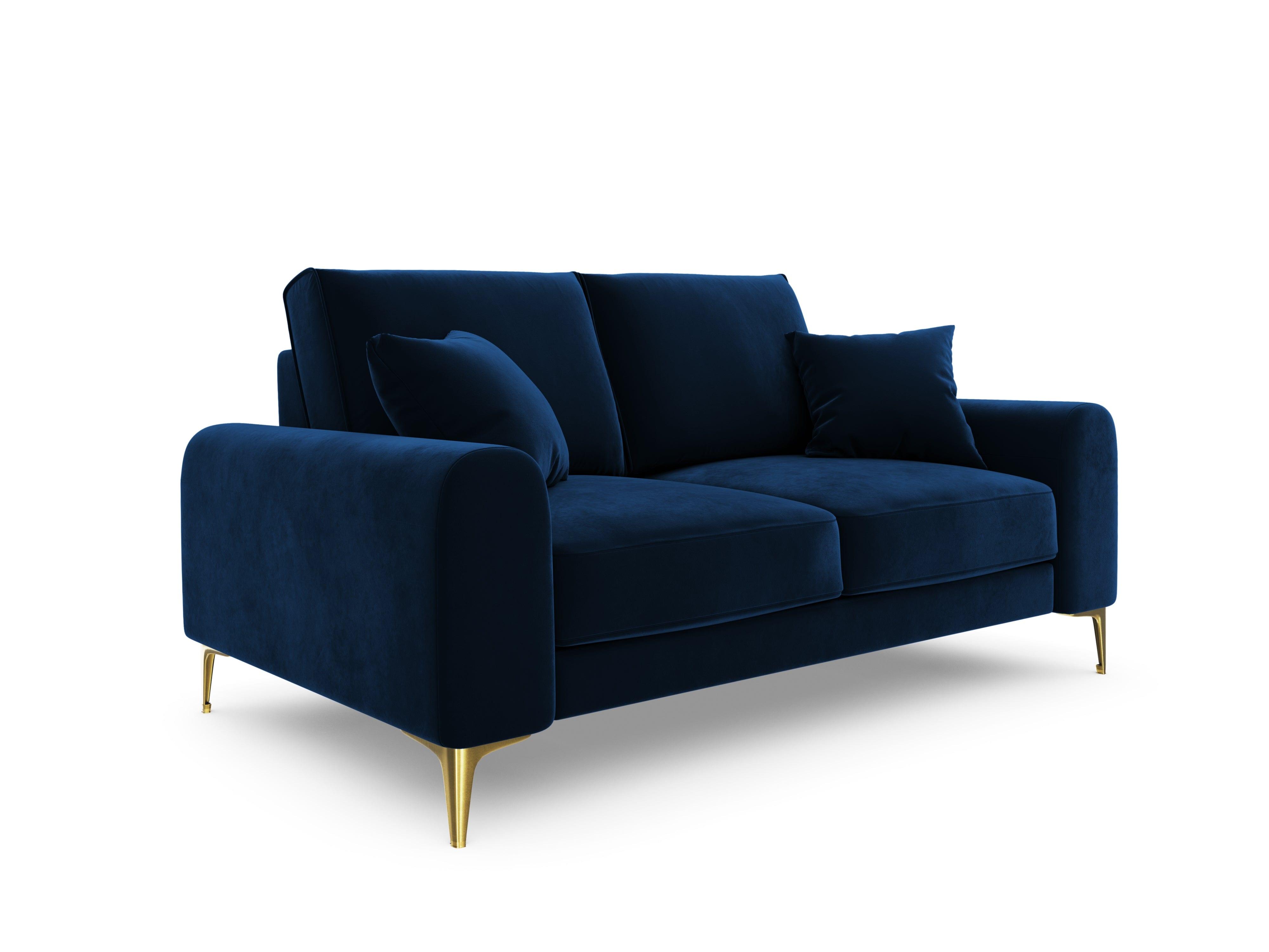 Sofa aksamitna 2-osobowa LARNITE królewski niebieski ze złotą podstawą, Micadoni, Eye on Design