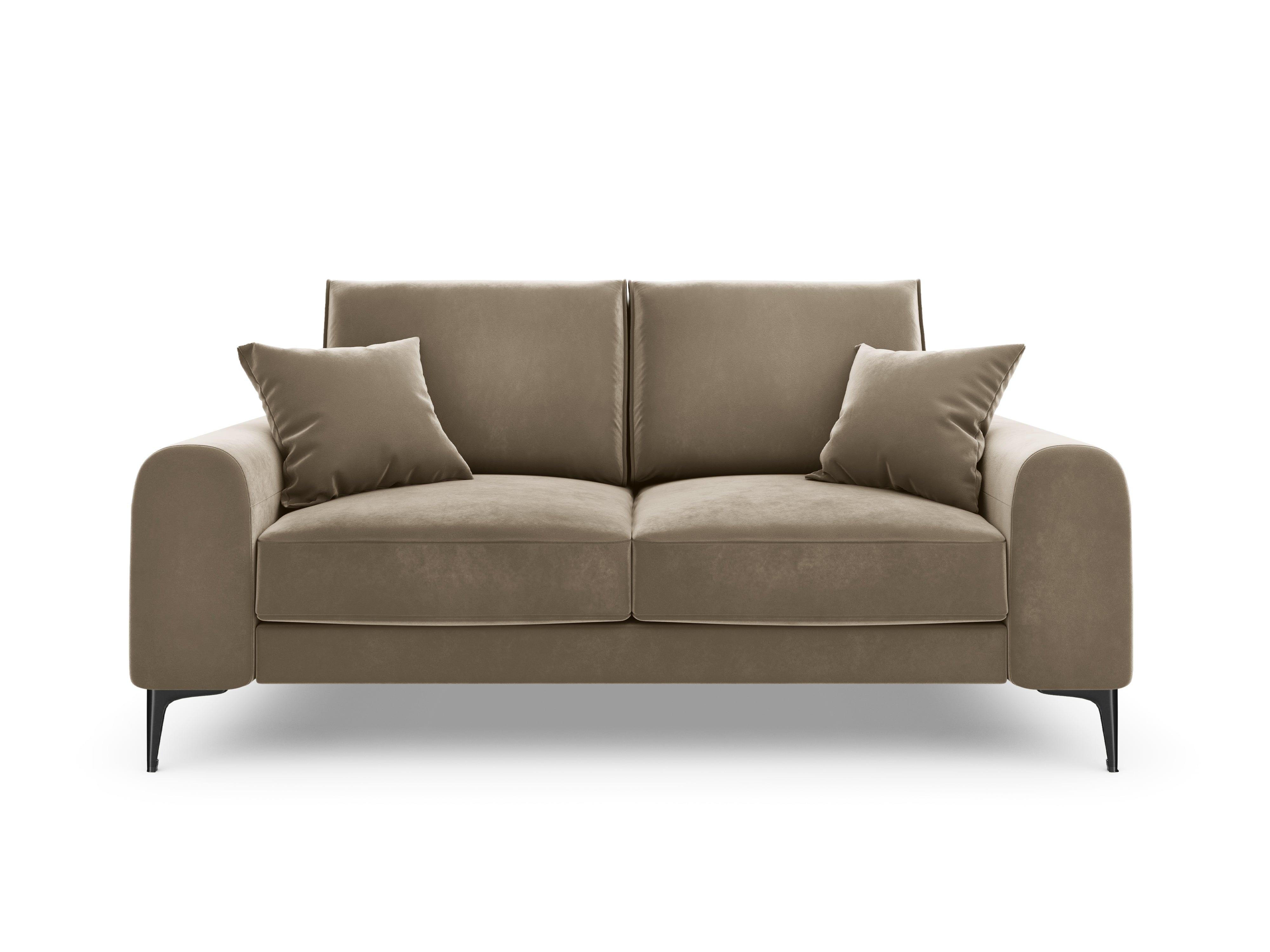 Sofa aksamitna 2-osobowa LARNITE cappuccino z czarną podstawą Micadoni    Eye on Design