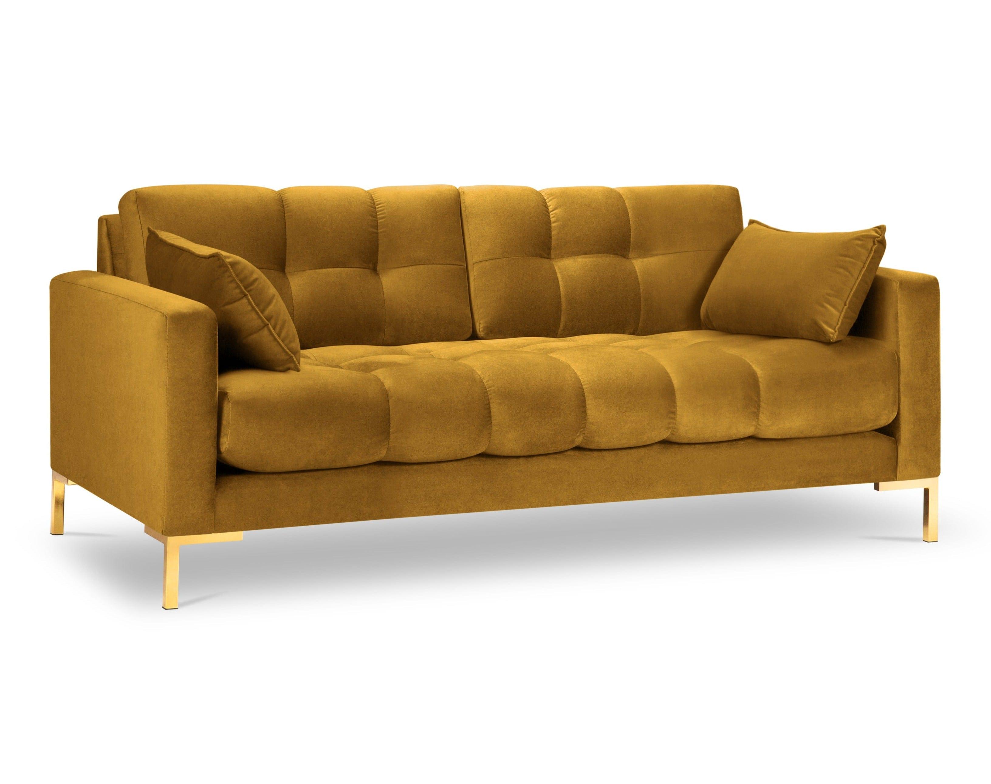 sofa aksamitna 2-osobowa żółta 