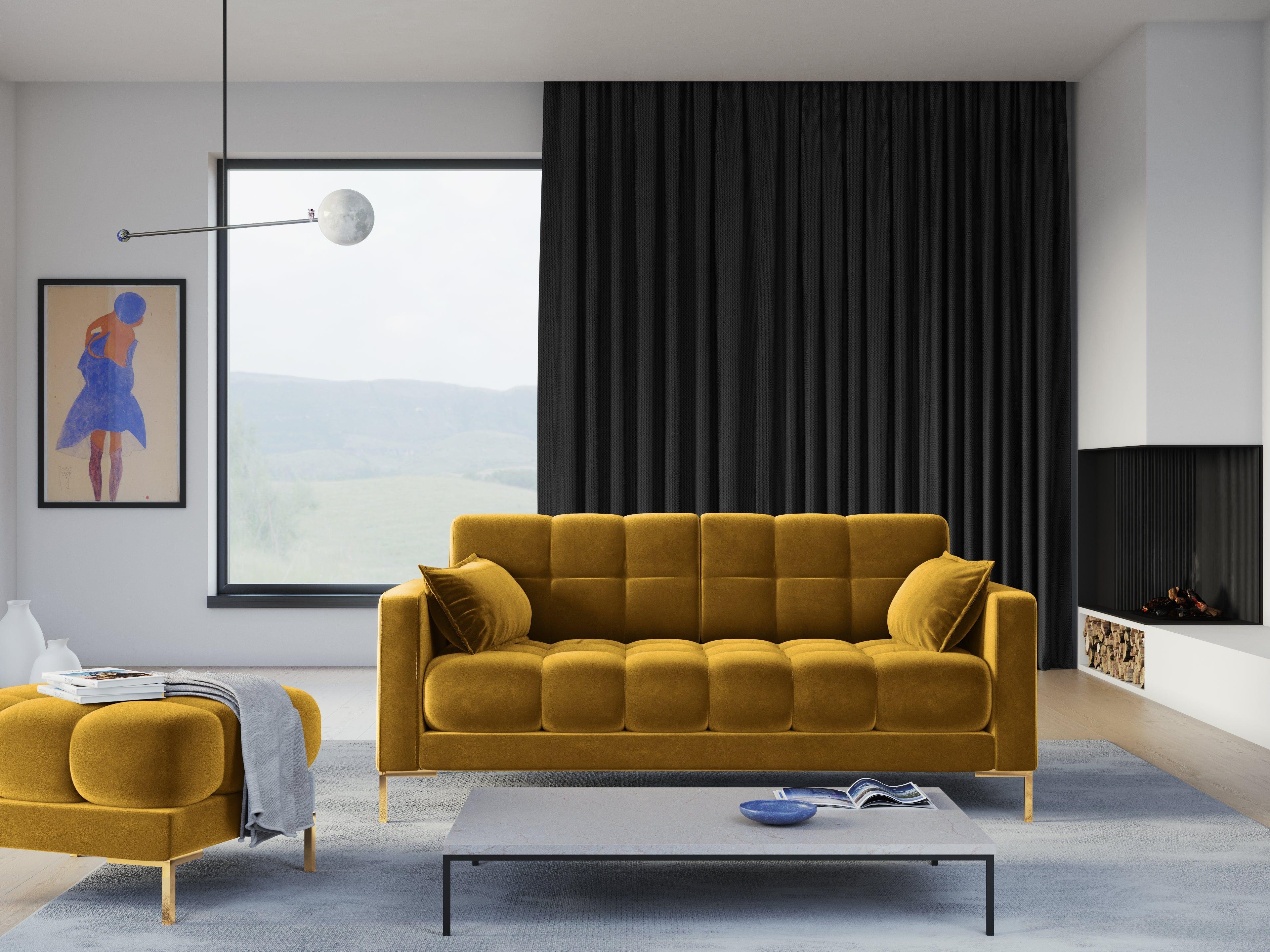 nowoczesna żółta sofa aksamitna 