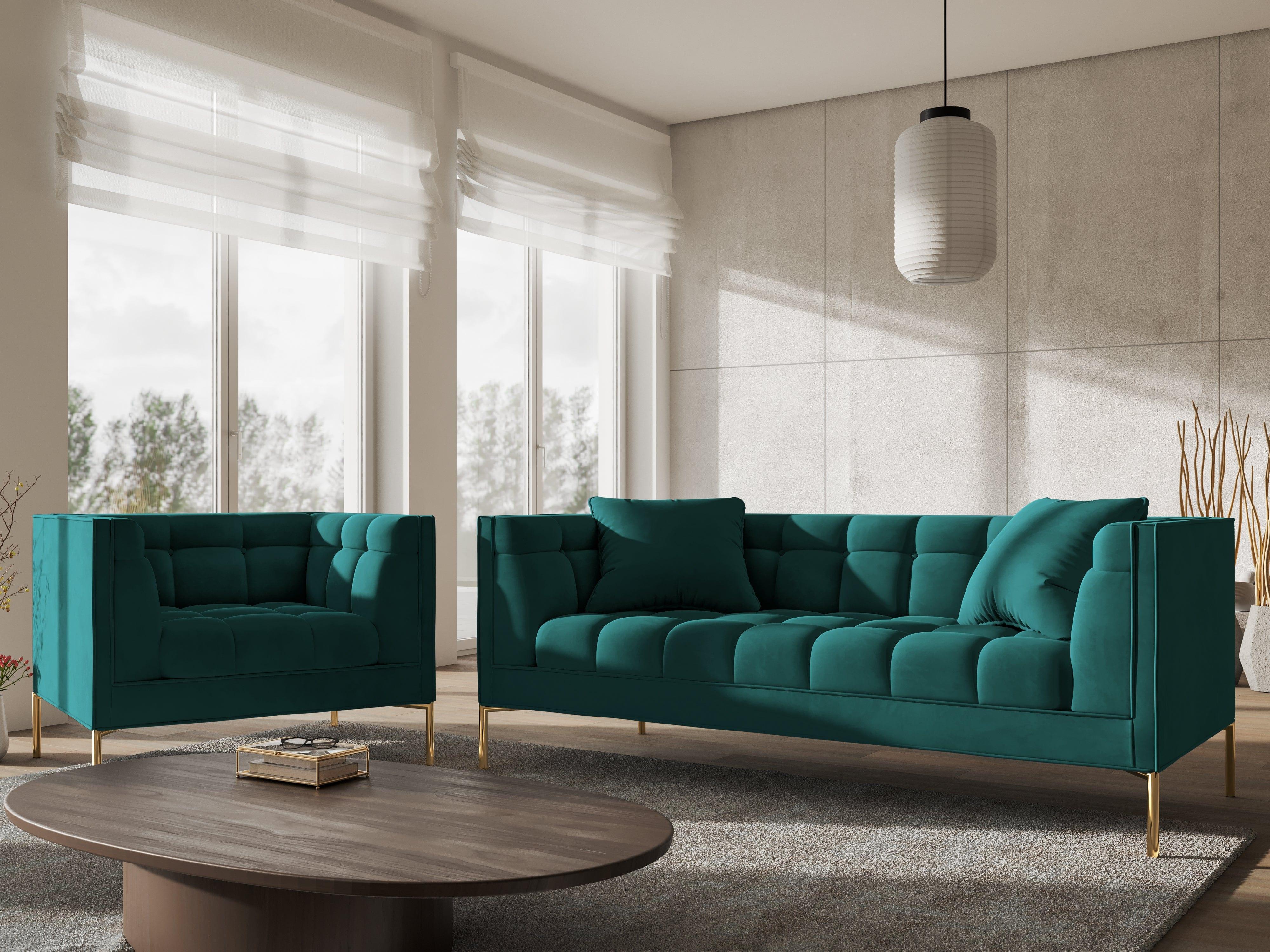 Sofa aksamitna 2-osobowa KAROO turkusowy, Micadoni, Eye on Design