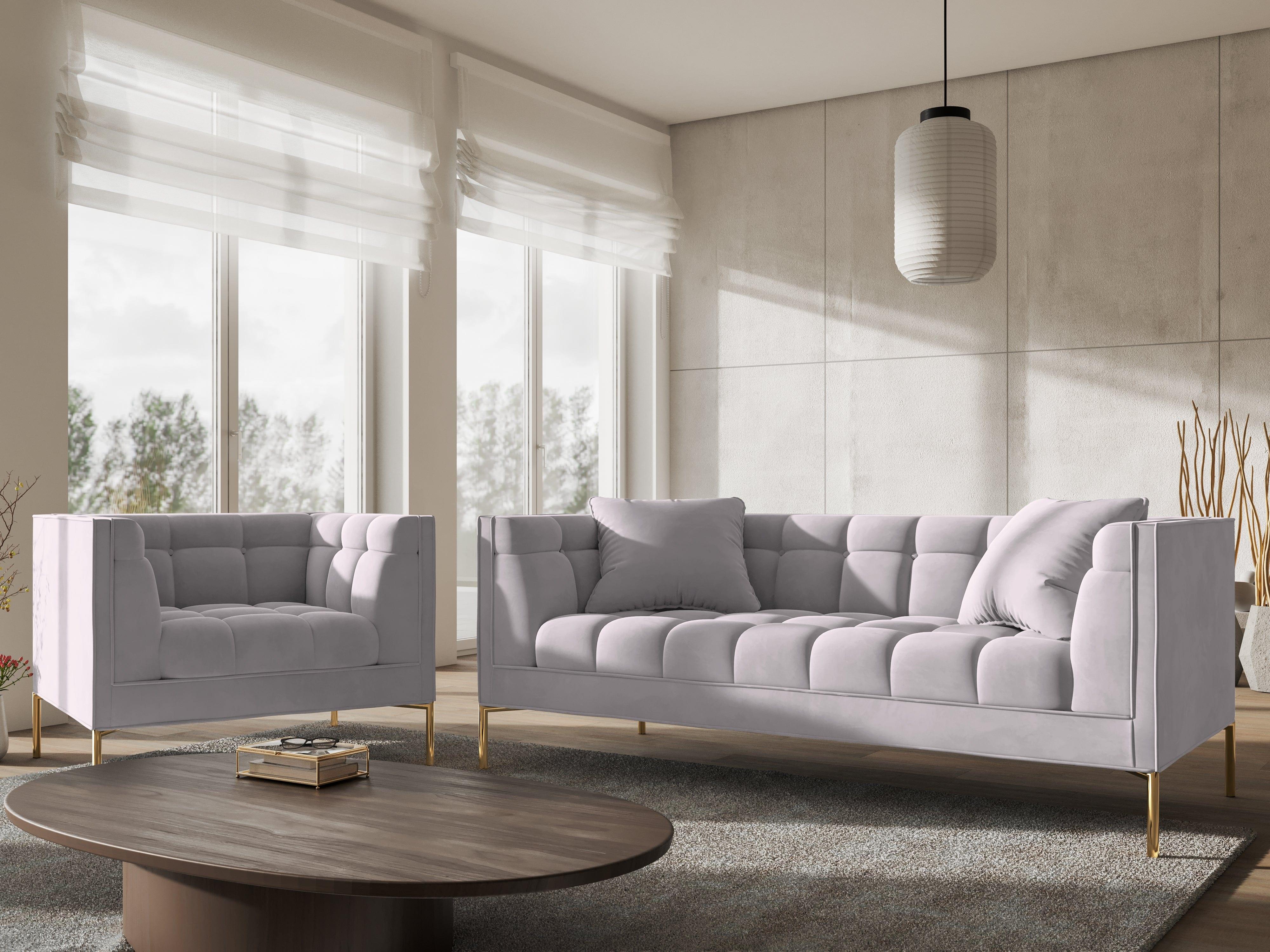 Sofa aksamitna 2-osobowa KAROO srebrny, Micadoni, Eye on Design