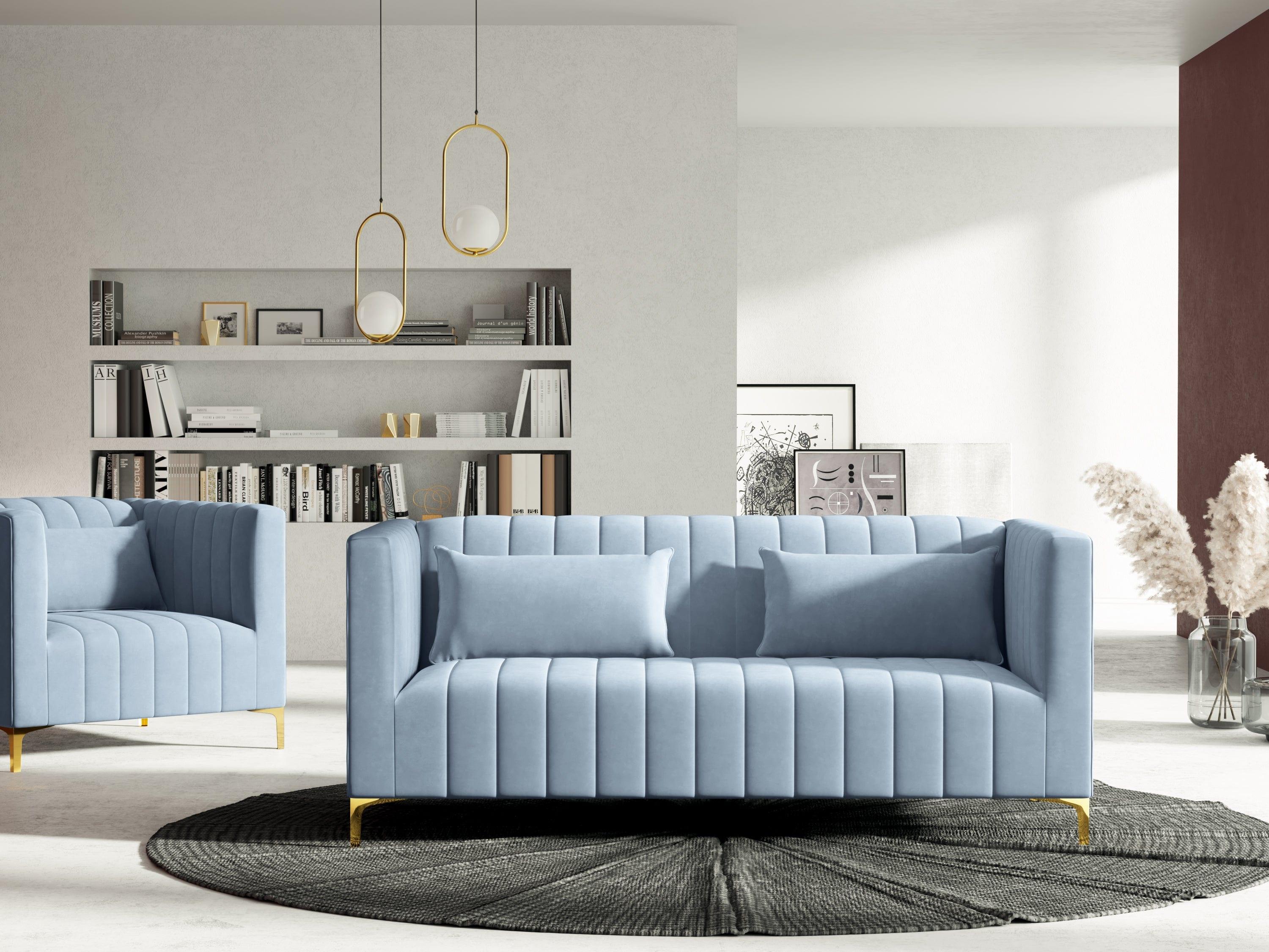dwuosobowa sofa jasnoniebieska art deco 