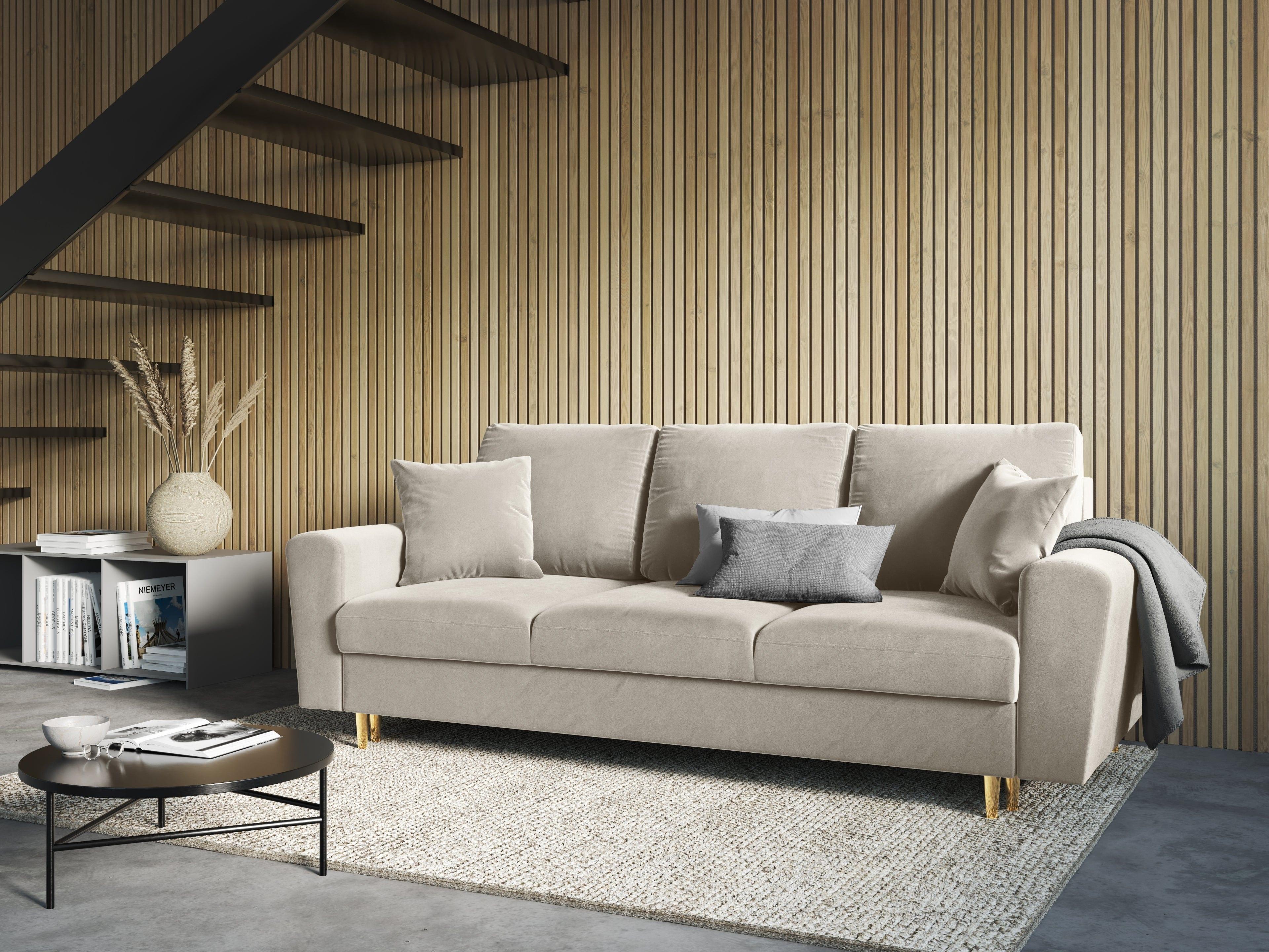 Sofa z funkcją spania KYOTO beżowy ze złotą podstawą Cosmopolitan Design    Eye on Design