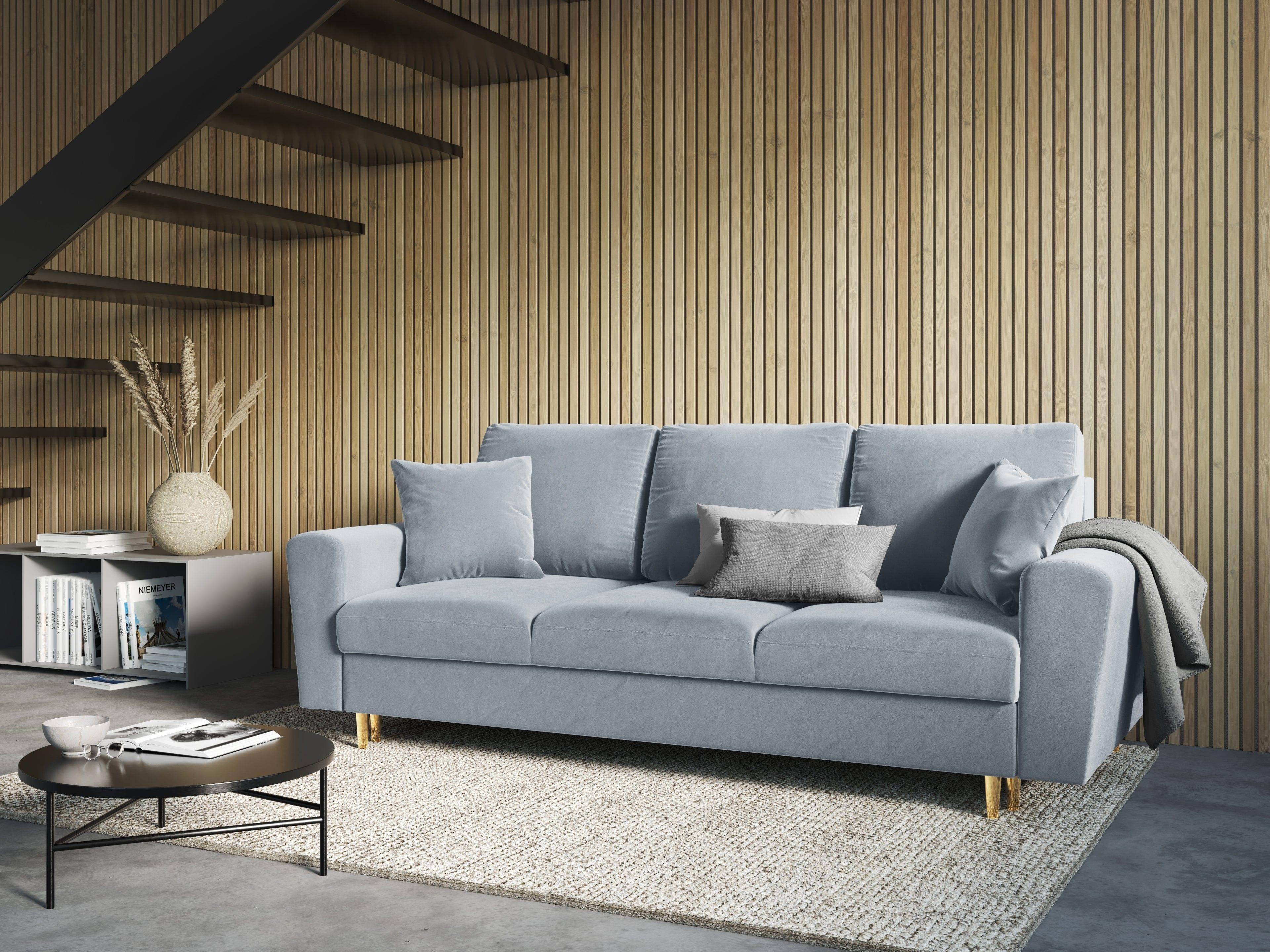 Sofa z funkcją spania KYOTO jasnoniebieski ze złotą podstawą Cosmopolitan Design    Eye on Design