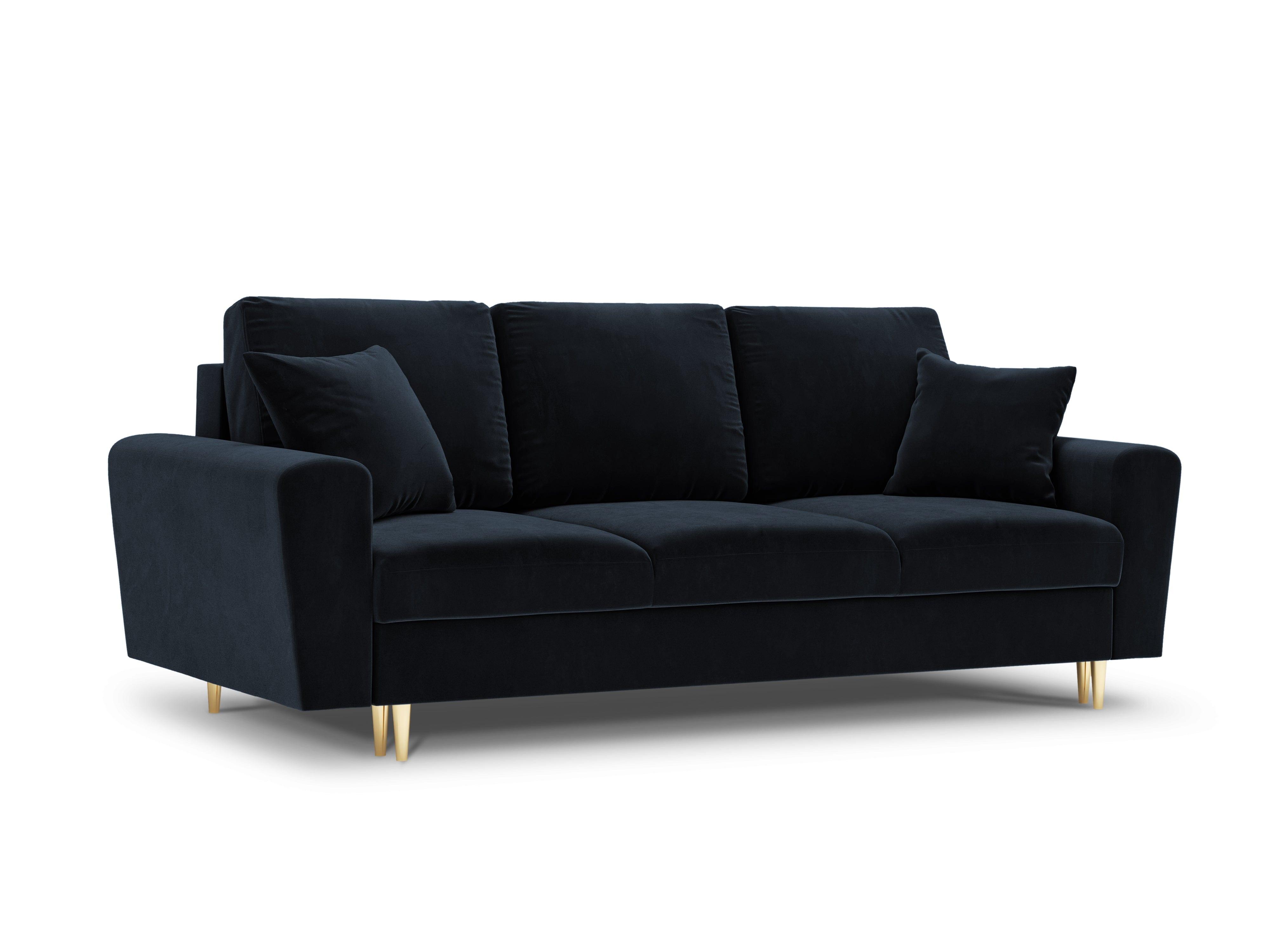 Sofa z funkcją spania KYOTO ciemnoniebieski ze złotą podstawą Cosmopolitan Design    Eye on Design