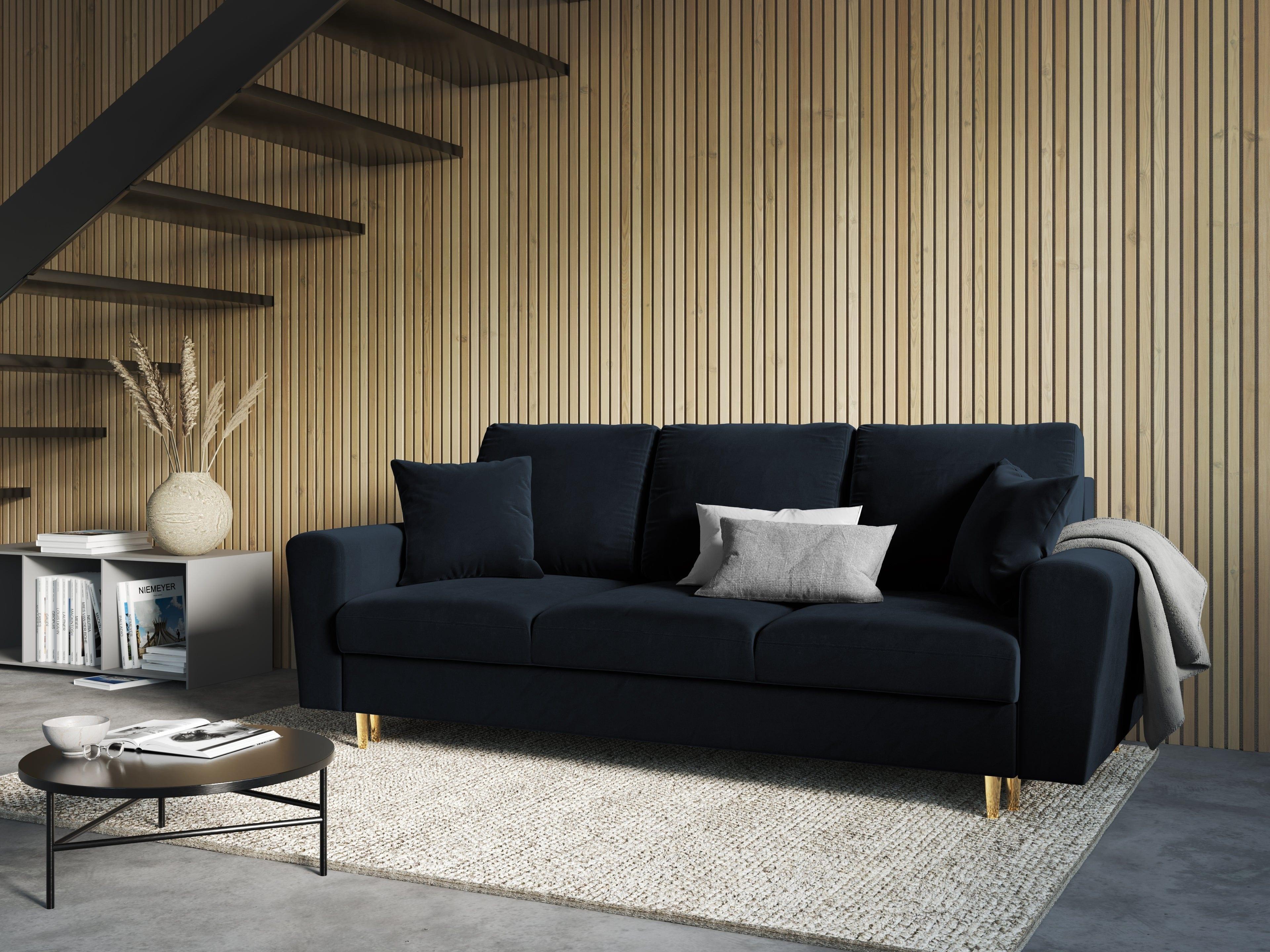 Sofa z funkcją spania KYOTO ciemnoniebieski ze złotą podstawą Cosmopolitan Design    Eye on Design