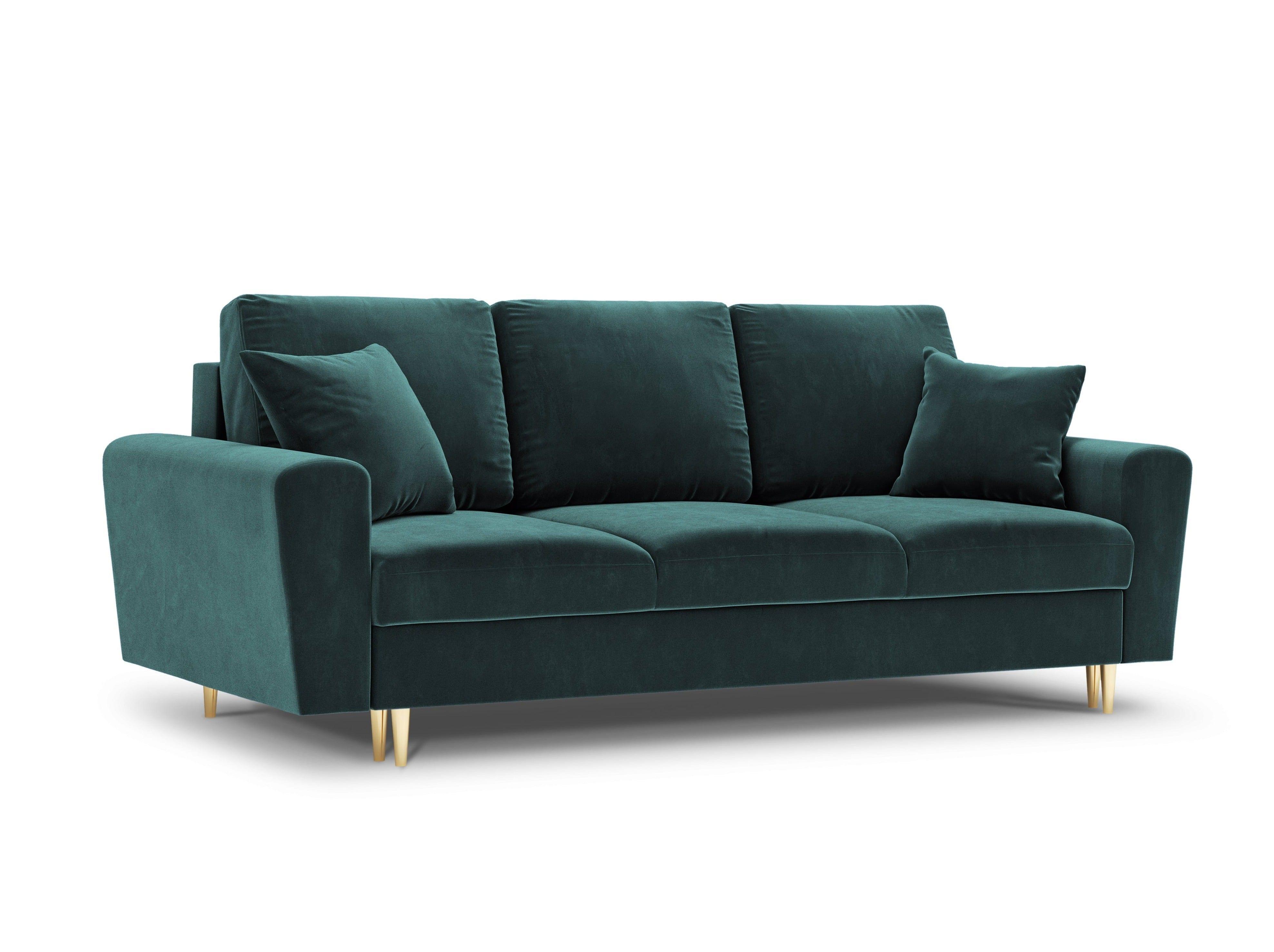 Sofa z funkcją spania KYOTO petrol ze złotą podstawą Cosmopolitan Design    Eye on Design