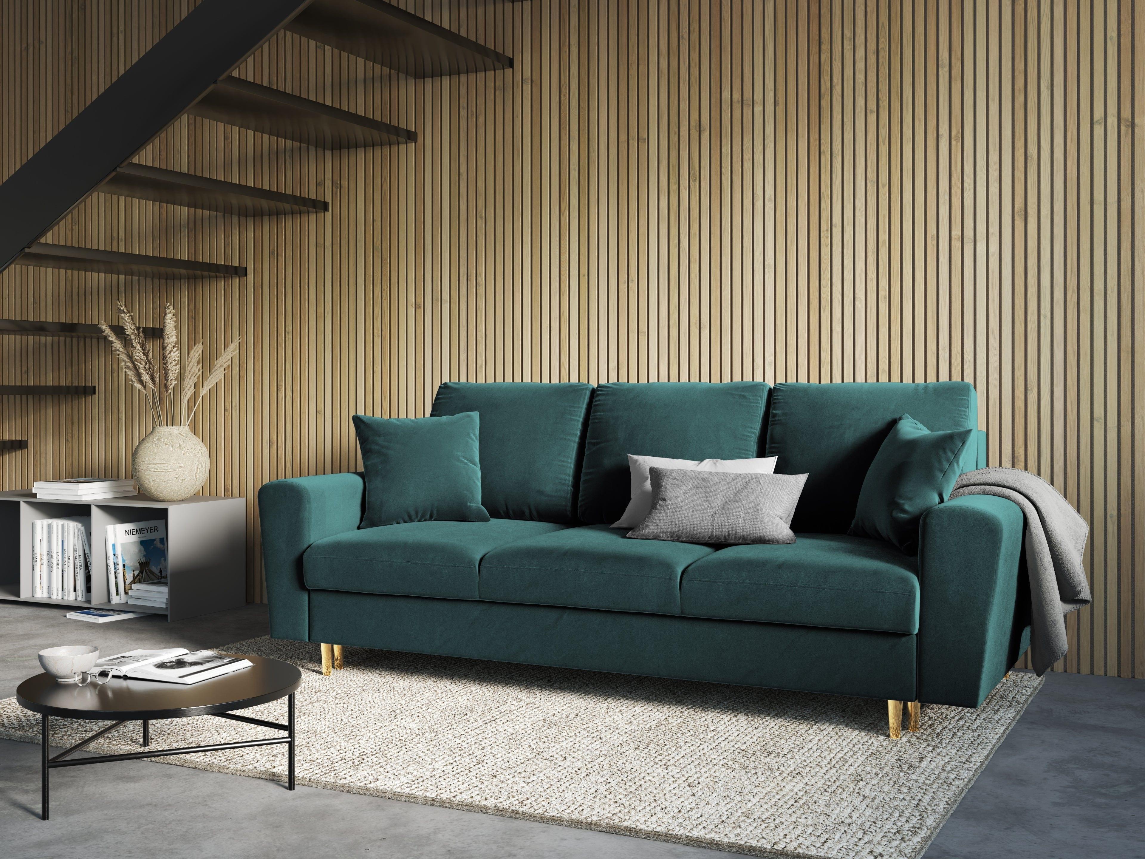 Sofa z funkcją spania KYOTO petrol ze złotą podstawą Cosmopolitan Design    Eye on Design