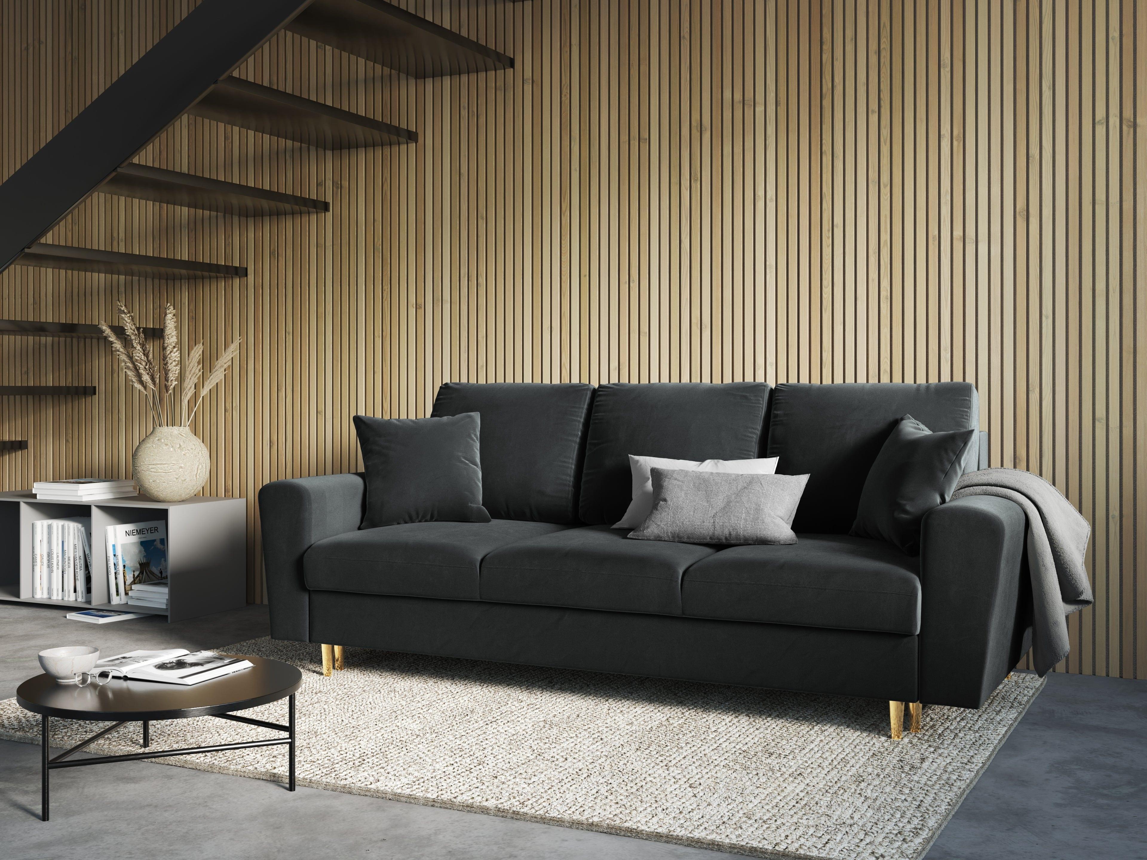 Sofa z funkcją spania KYOTO ciemnoszary ze złotą podstawą Cosmopolitan Design    Eye on Design