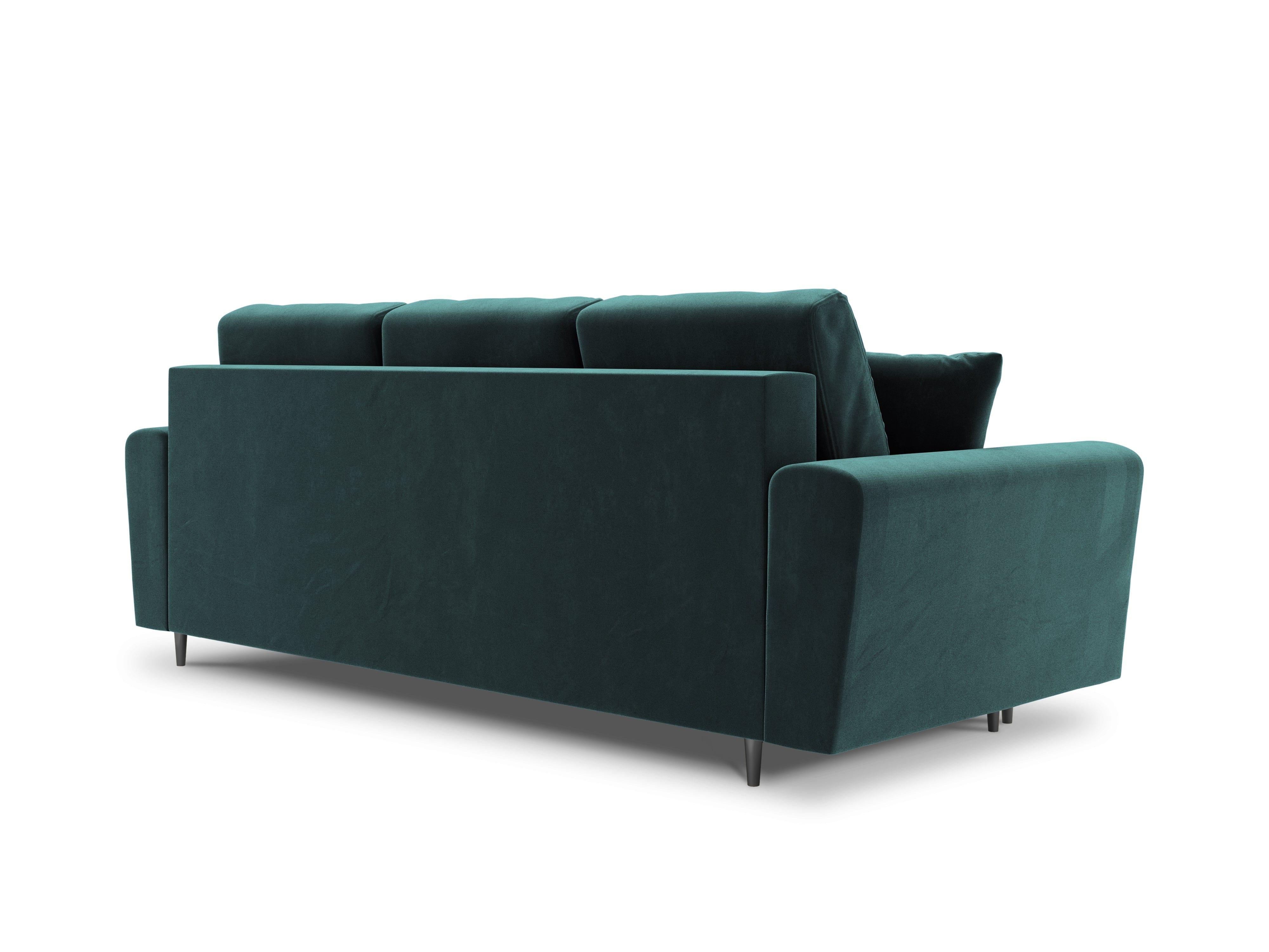 petrol sofa z czarną podstawą 