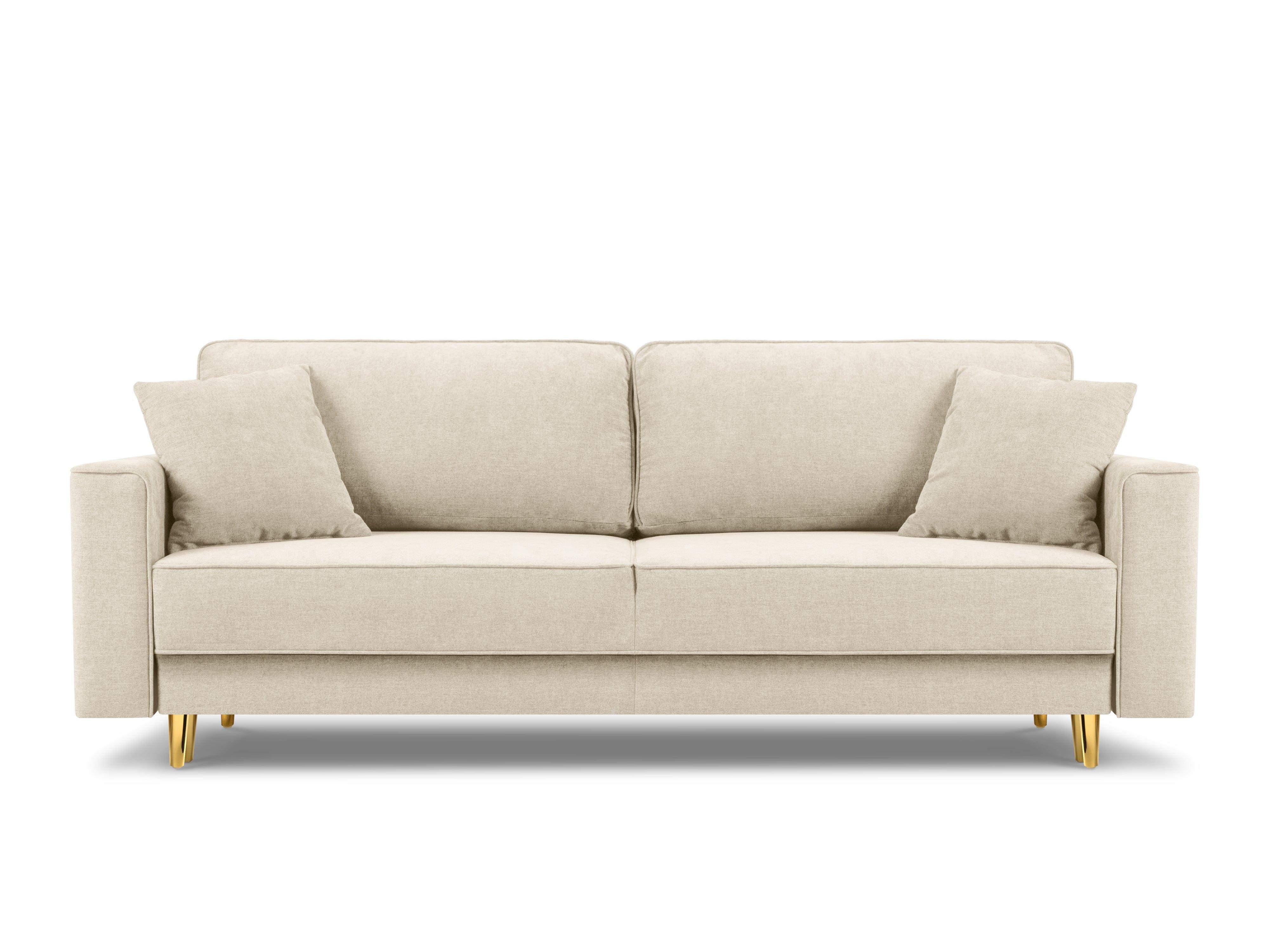 sofa beżowa ze złotą podstawą 