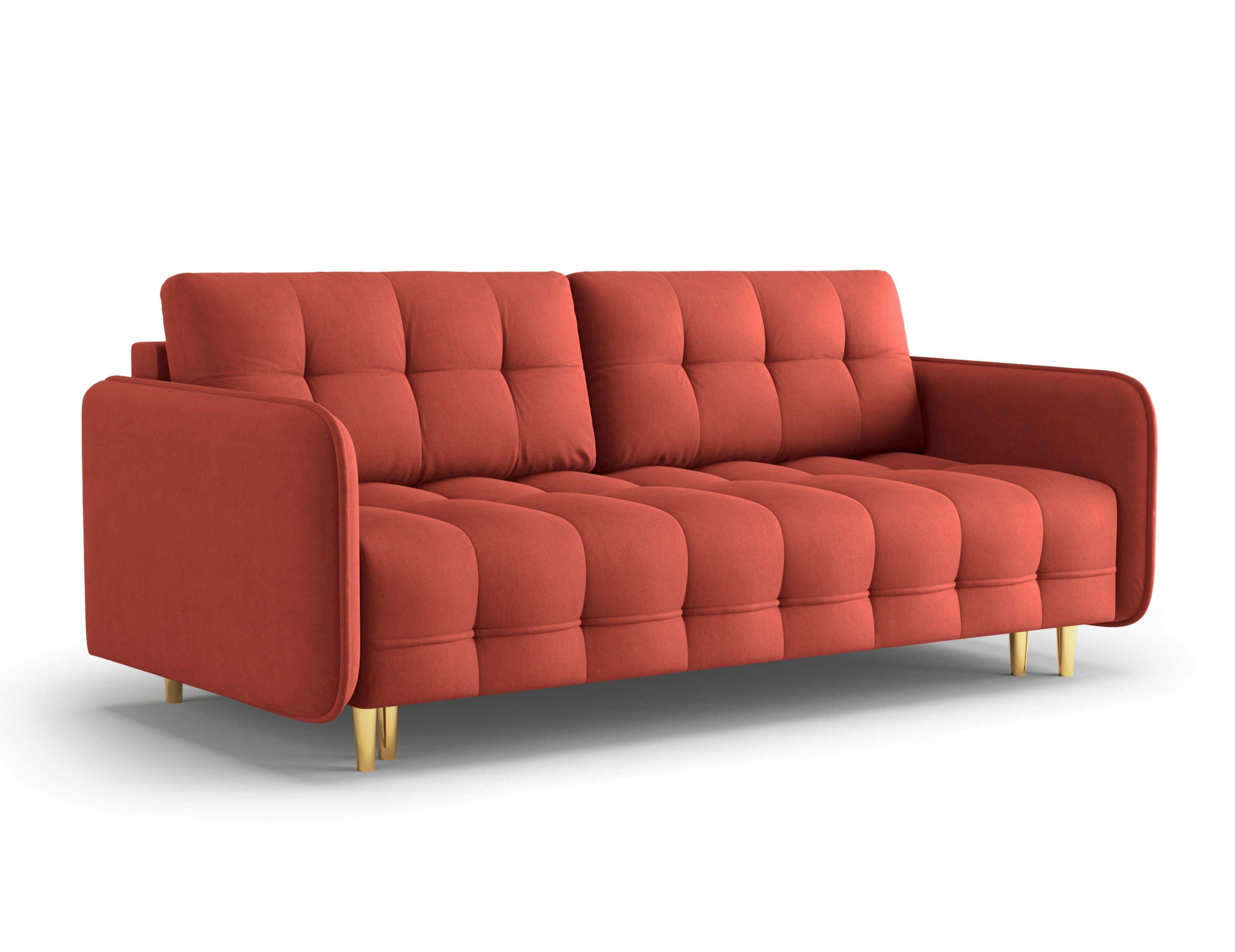 Sofa z funkcją spania SCALETA koralowy ze złotą podstawą, Micadoni, Eye on Design