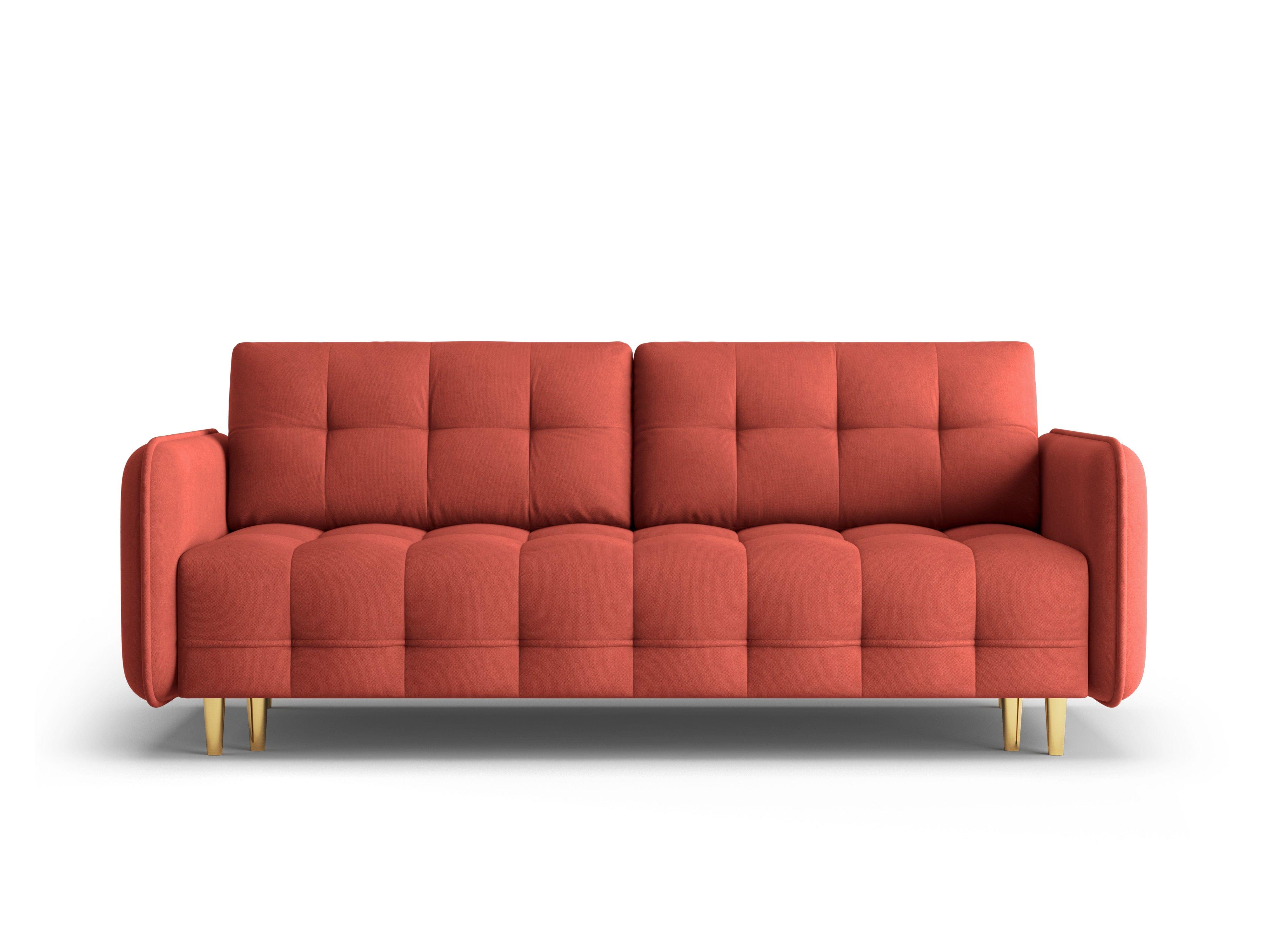Sofa z funkcją spania SCALETA koralowy ze złotą podstawą, Micadoni, Eye on Design
