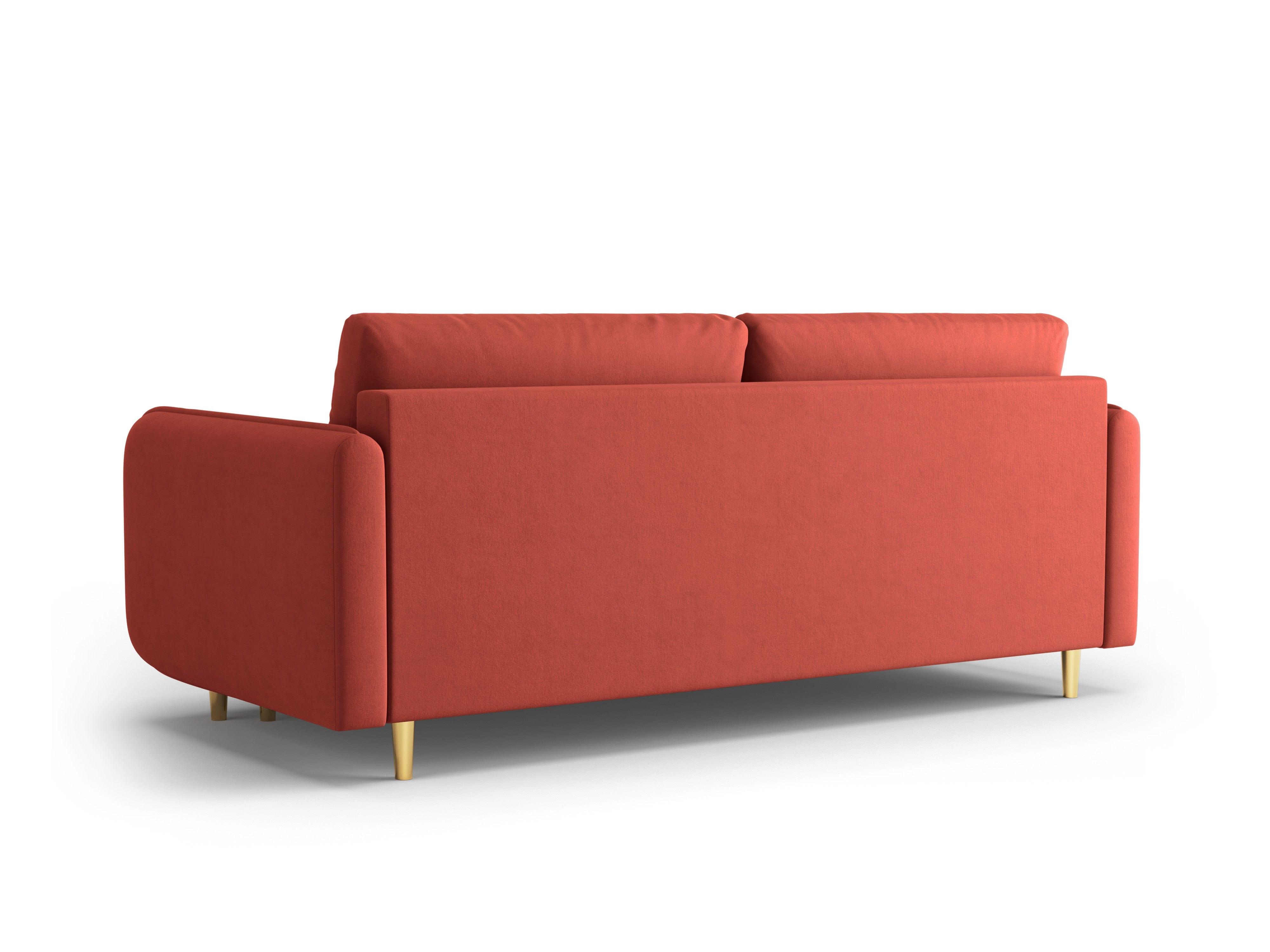 Sofa z funkcją spania SCALETA koralowy ze złotą podstawą, Micadoni, Eye on Design