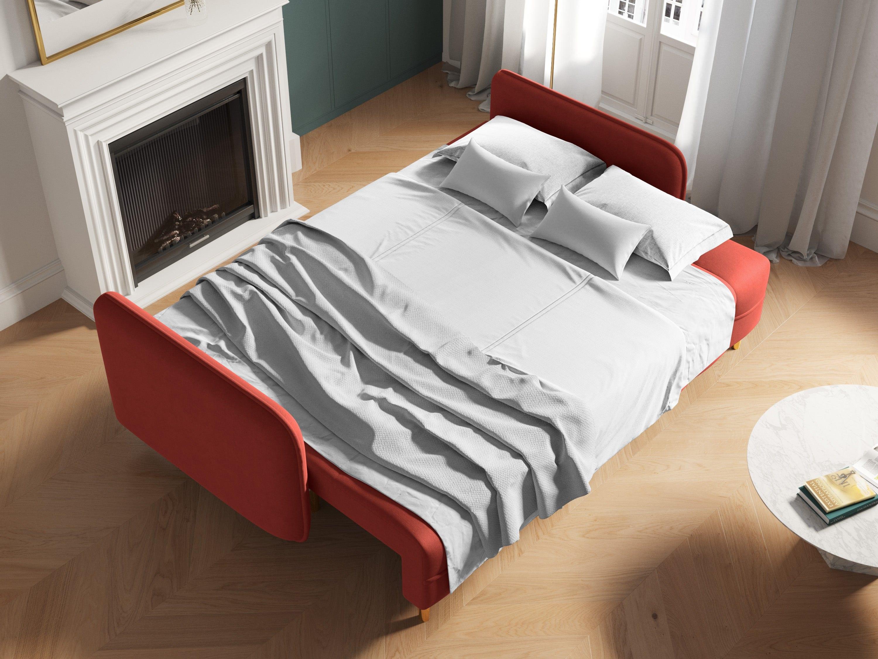 Sofa z funkcją spania SCALETA koralowy ze złotą podstawą, Micadoni, Eye on Design