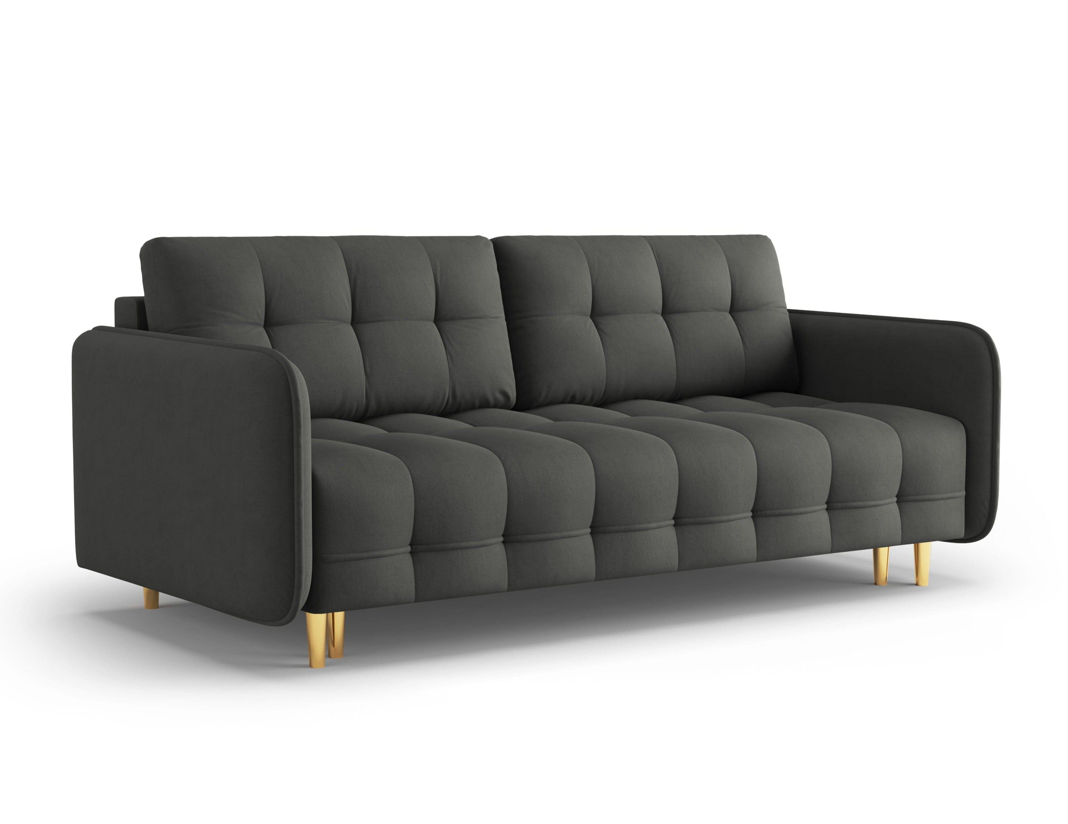 Sofa z funkcją spania SCALETA ciemnoszary ze złotą podstawą, Micadoni, Eye on Design