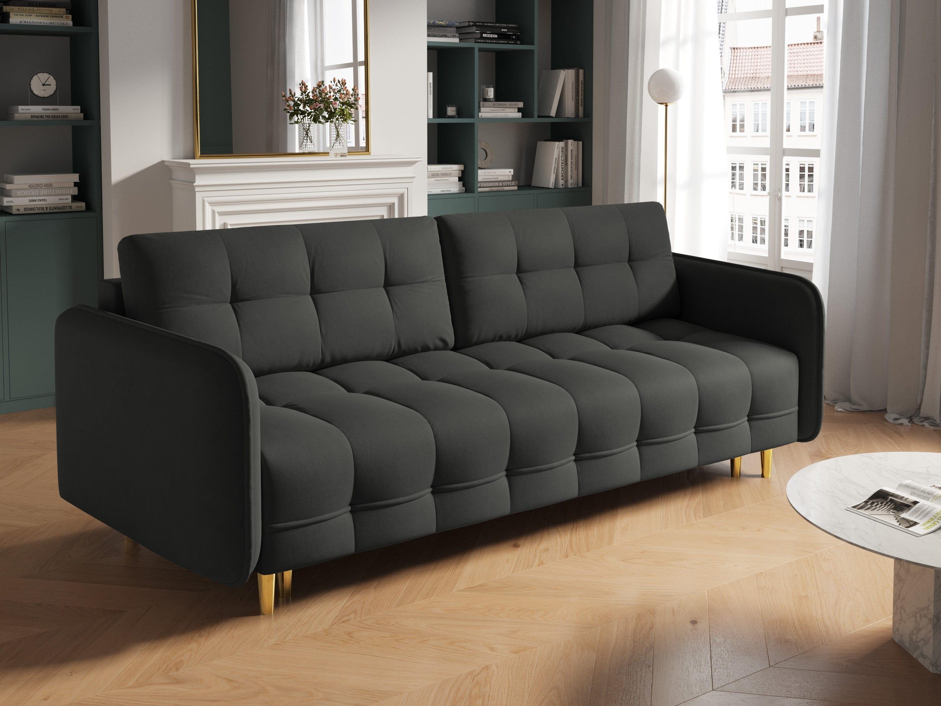 Sofa z funkcją spania SCALETA ciemnoszary ze złotą podstawą, Micadoni, Eye on Design