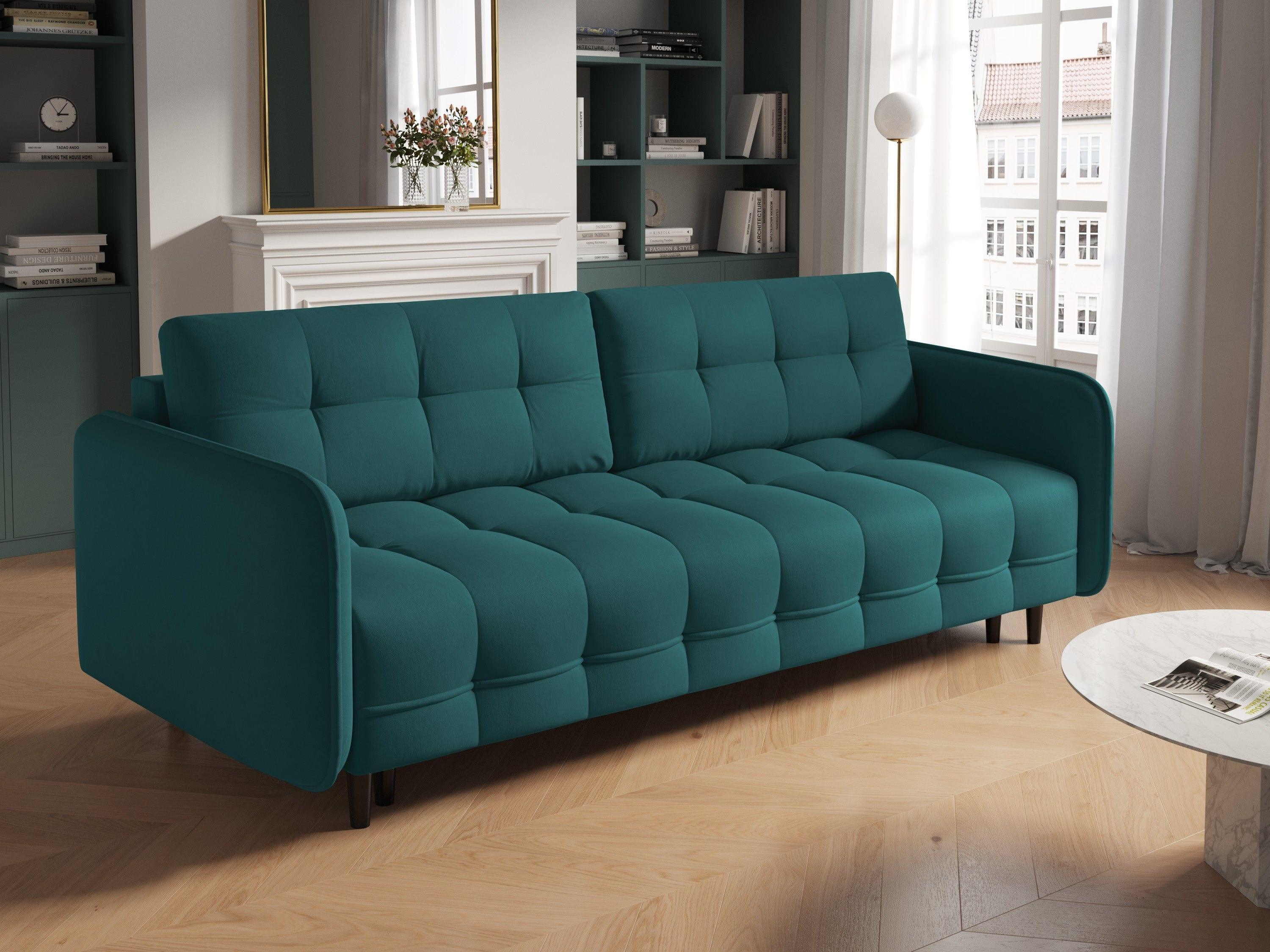 Sofa z funkcją spania SCALETA turkusowy z czarną podstawą, Micadoni, Eye on Design