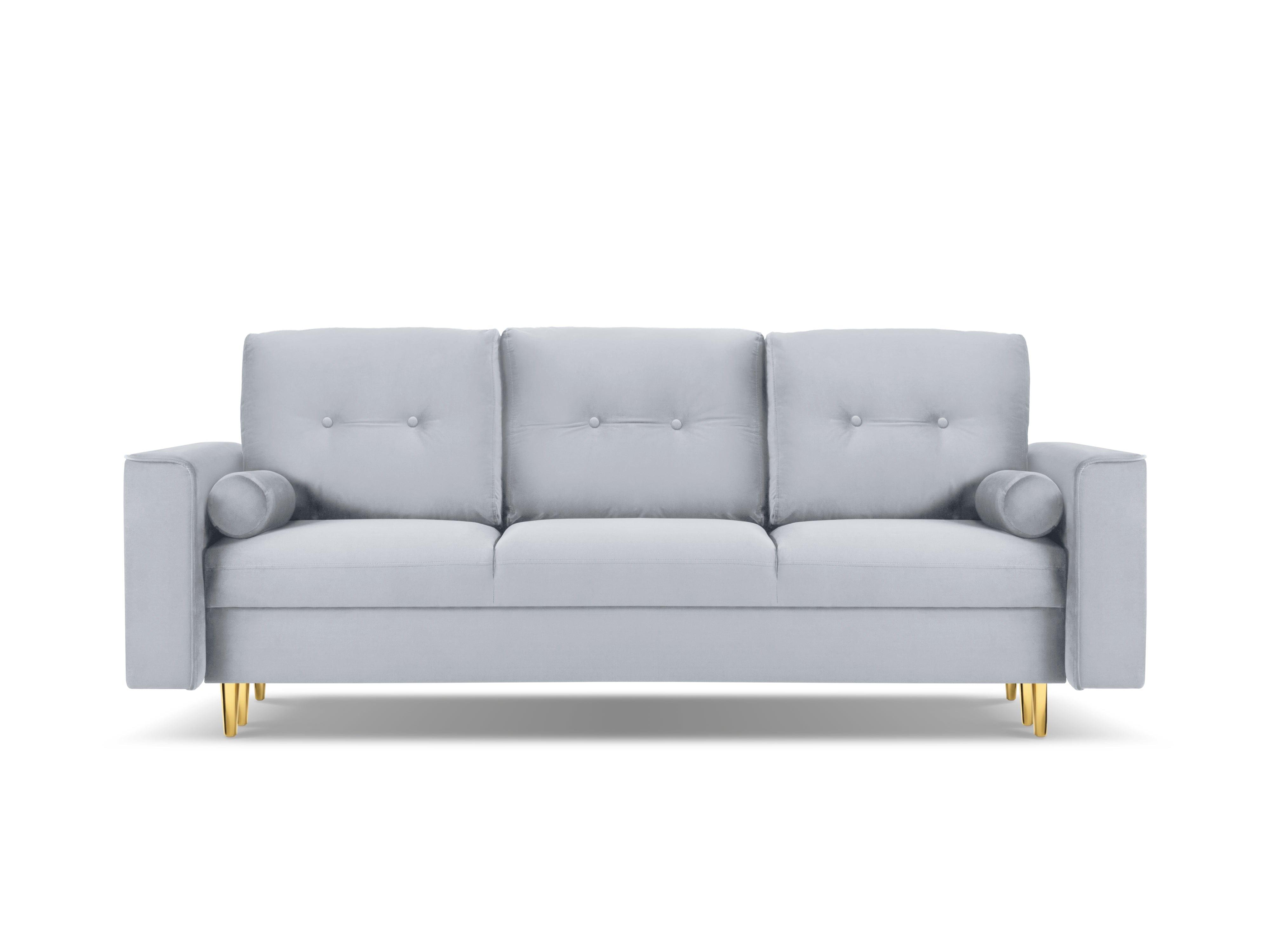 sofa jasnoniebieska ze złotą podstawą 
