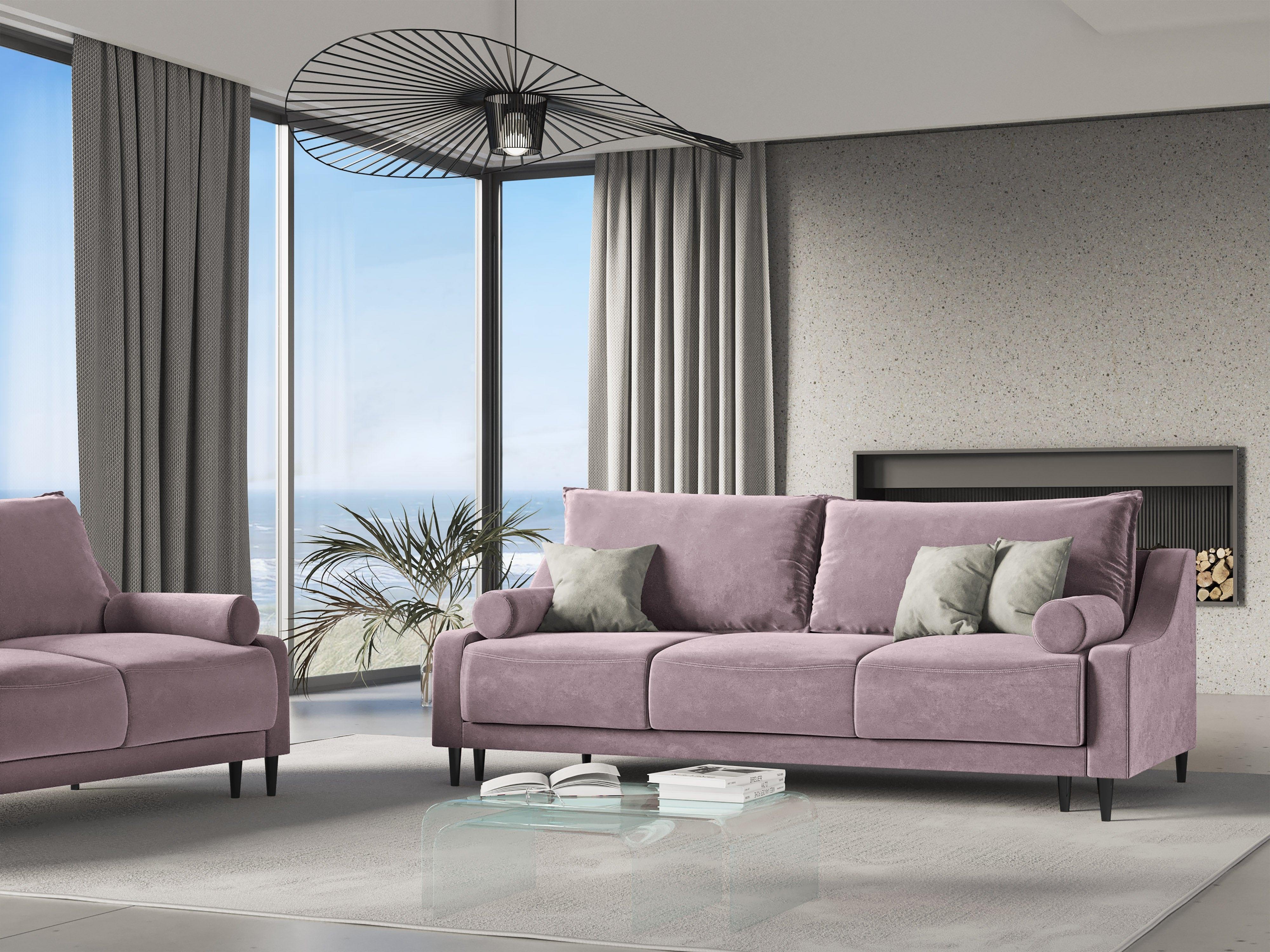 Sofa aksamitna z funkcją spania RUTILE lawendowy, Micadoni, Eye on Design