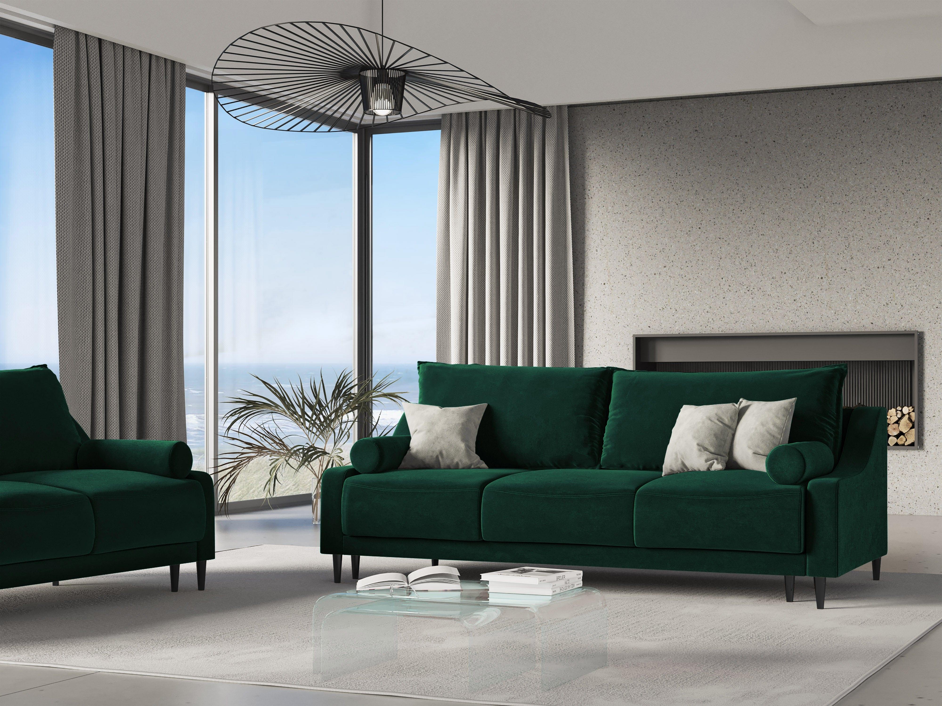 Sofa aksamitna z funkcją spania RUTILE butelkowa zieleń, Micadoni, Eye on Design